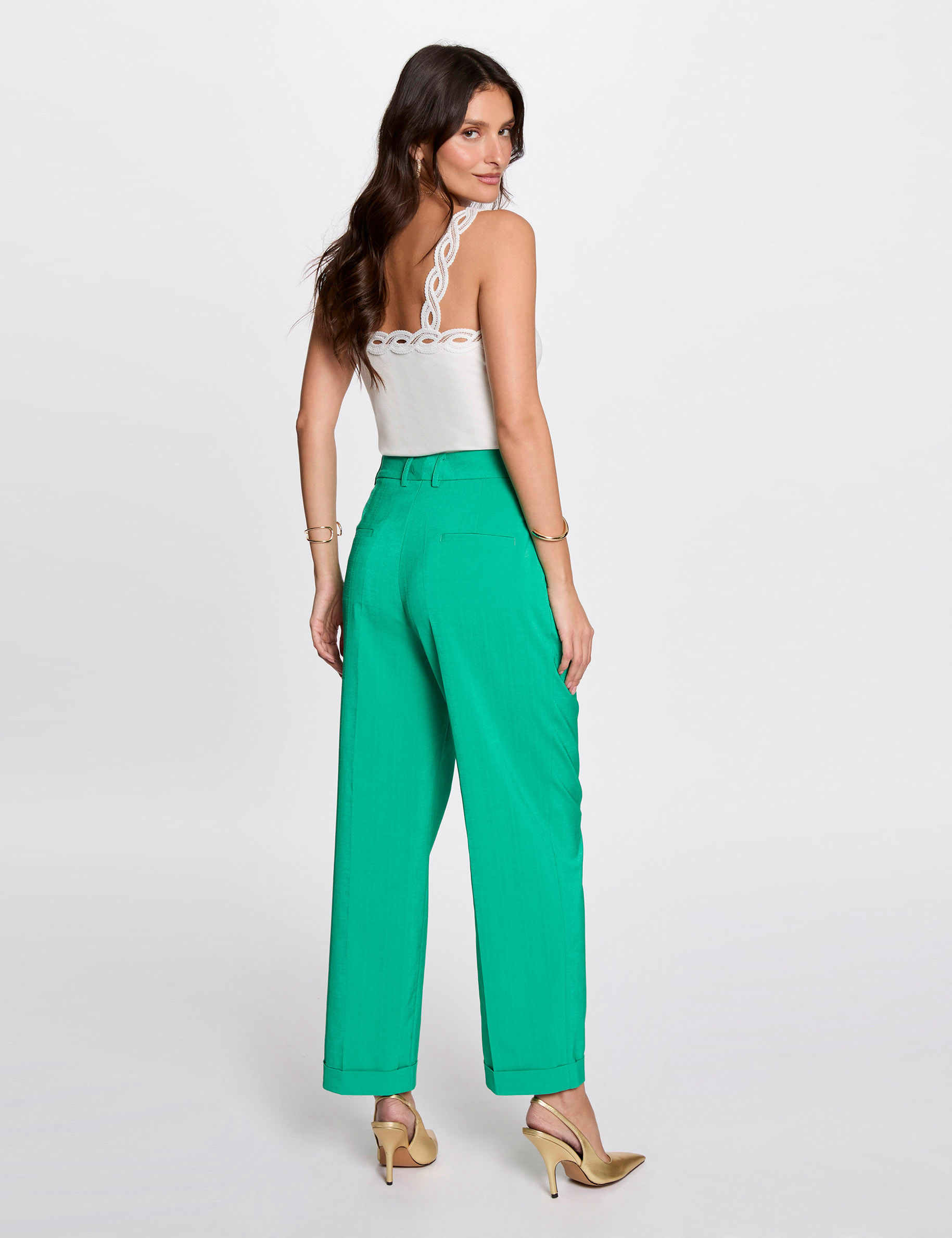gerade geschnittene hose mit abnahern smaragdgrun damen Gerade geschnittene Hose mit Abnähern smaragdgrün damen