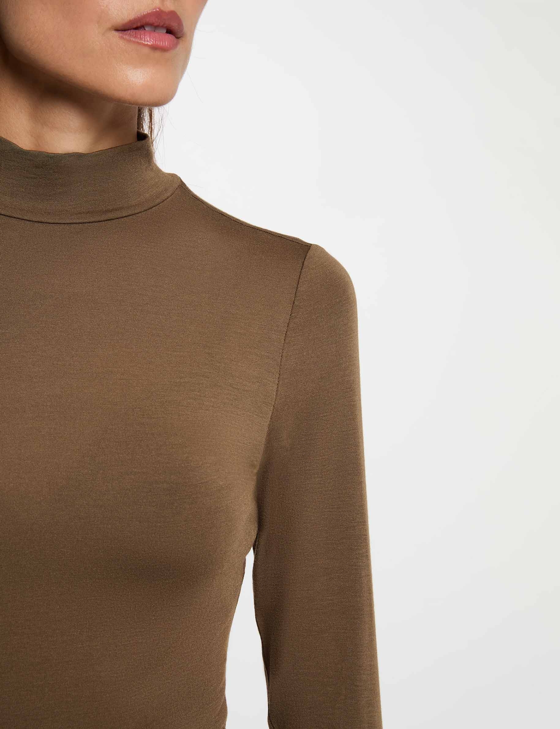 Langarm-T-Shirt mit Stehkragen khakigr&uuml;n damen