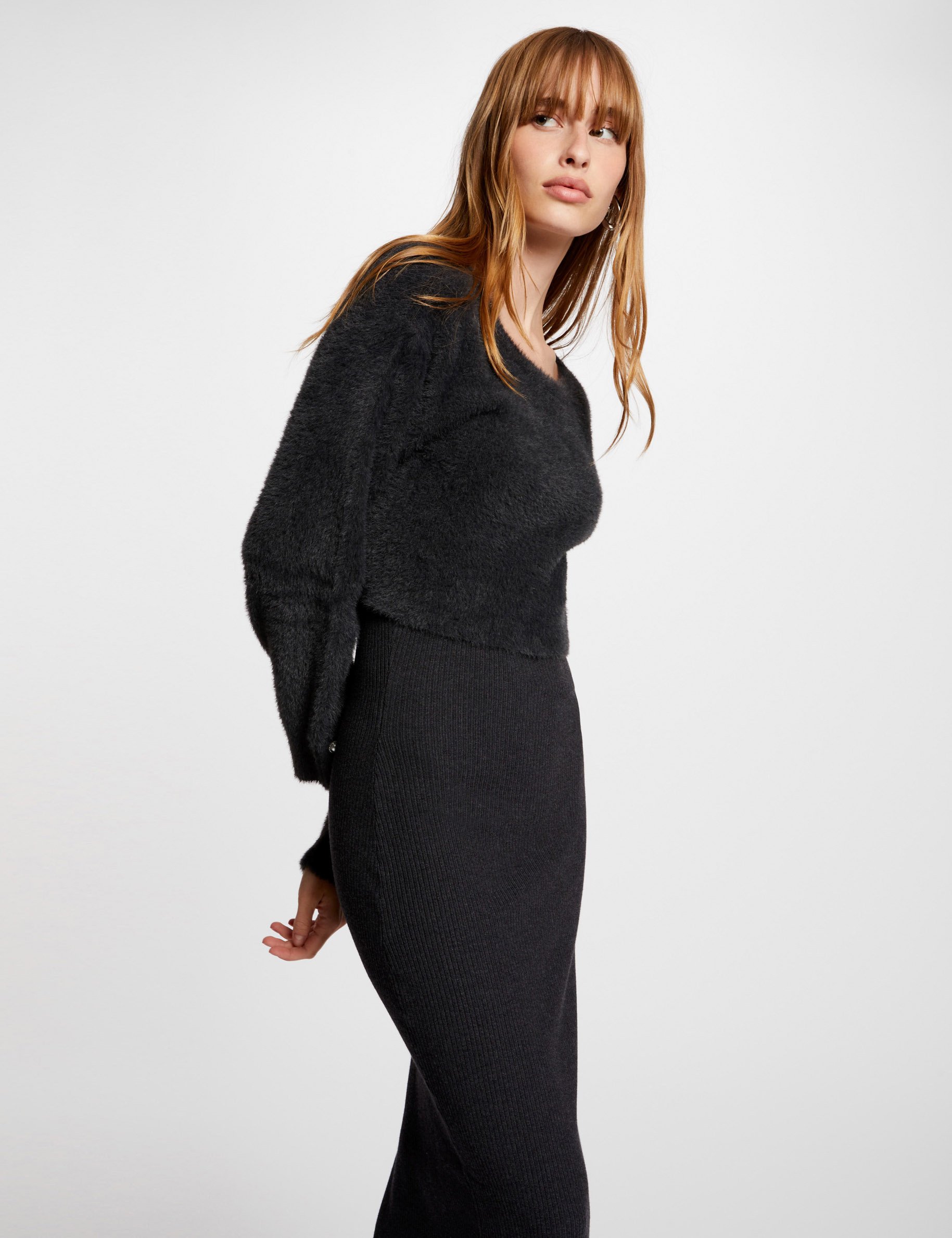 2-in-1 Strickkleid in Midi-L&auml;nge dunkelgrau damen