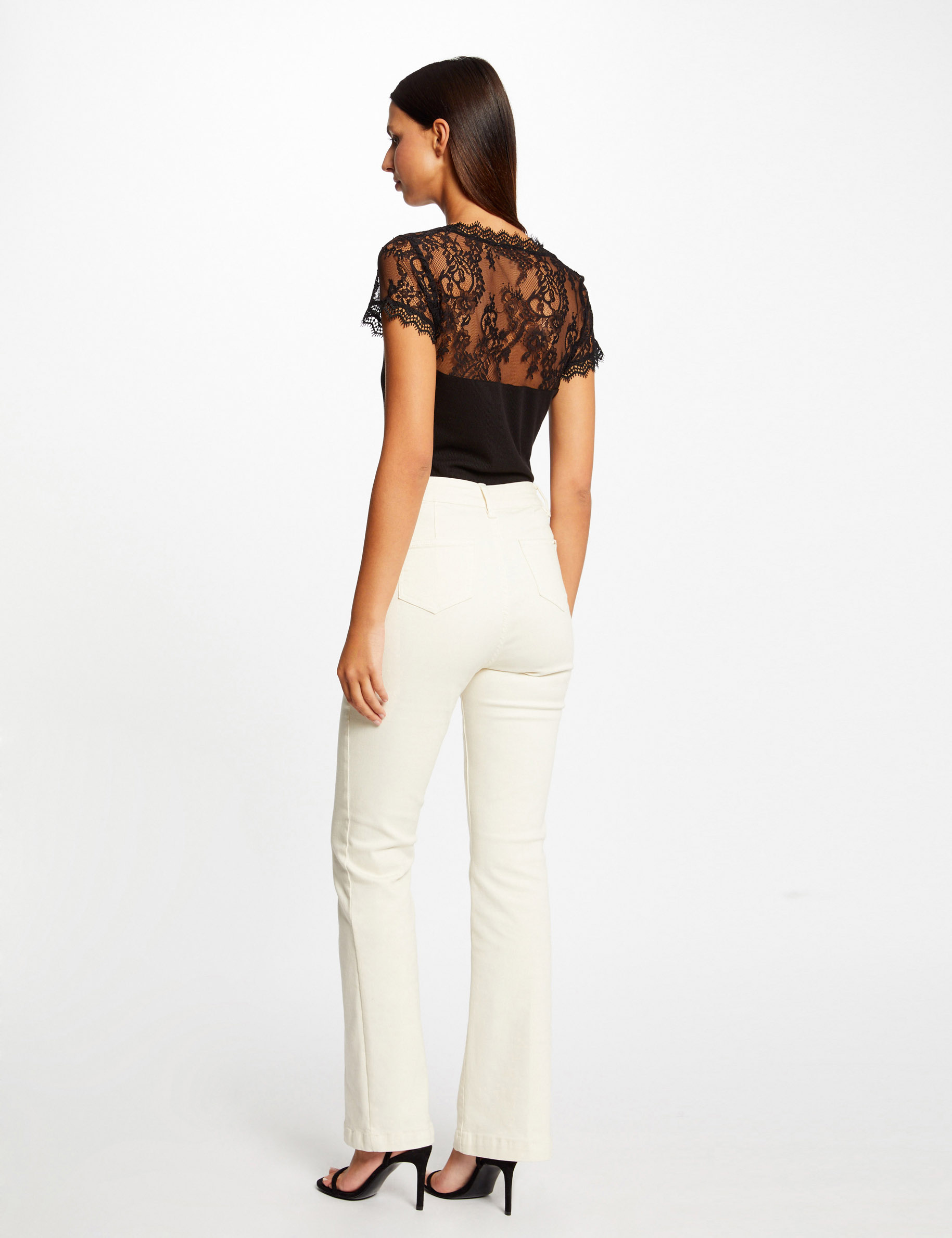 t shirt manches courtes a dentelle noir femme T-shirt manches courtes à dentelle noir femme