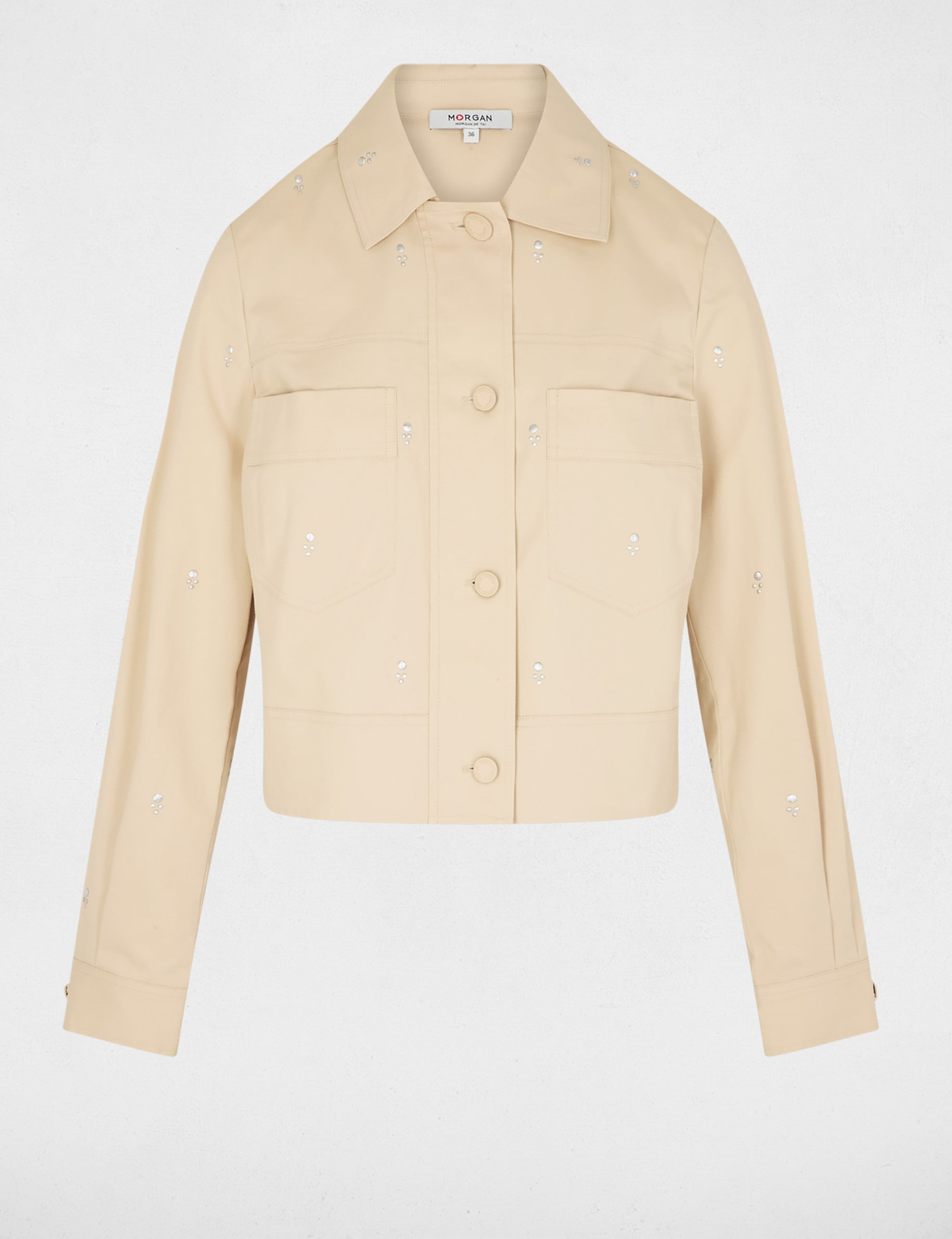 Kurz geschnittene Jacke mit Nieten beige damen