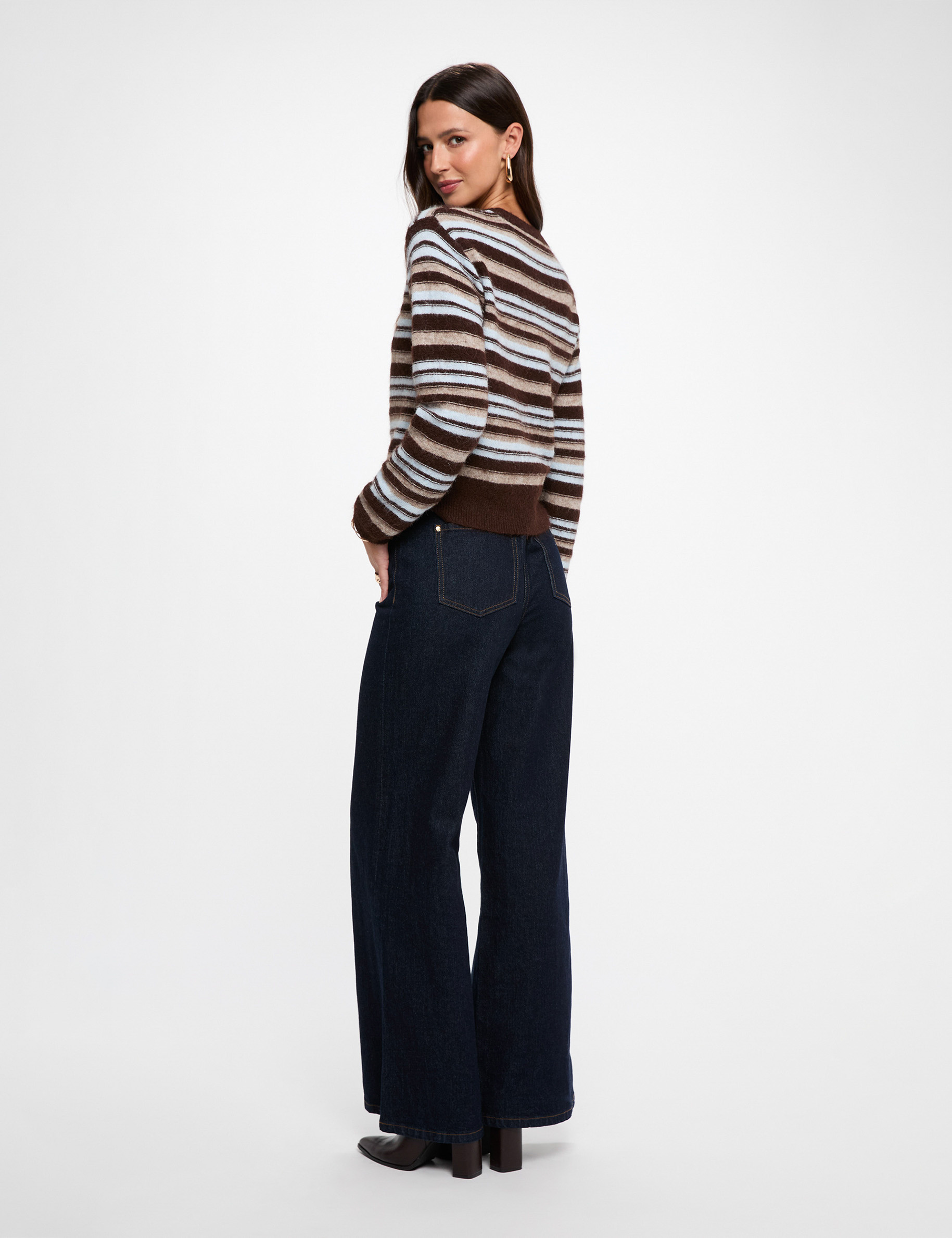 Gestreifter Pullover mit Rundhals beige damen