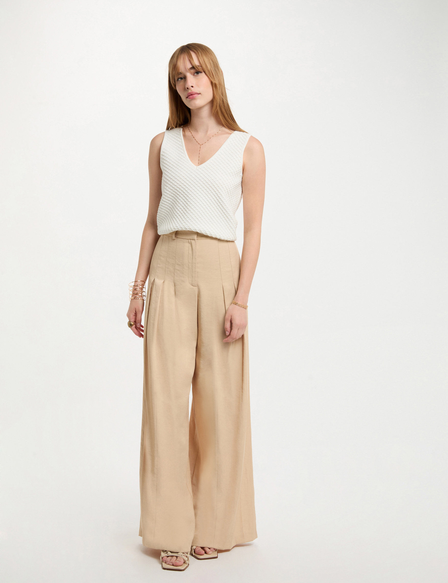 debardeur maille col en v blanc femme Débardeur maille col en V blanc femme