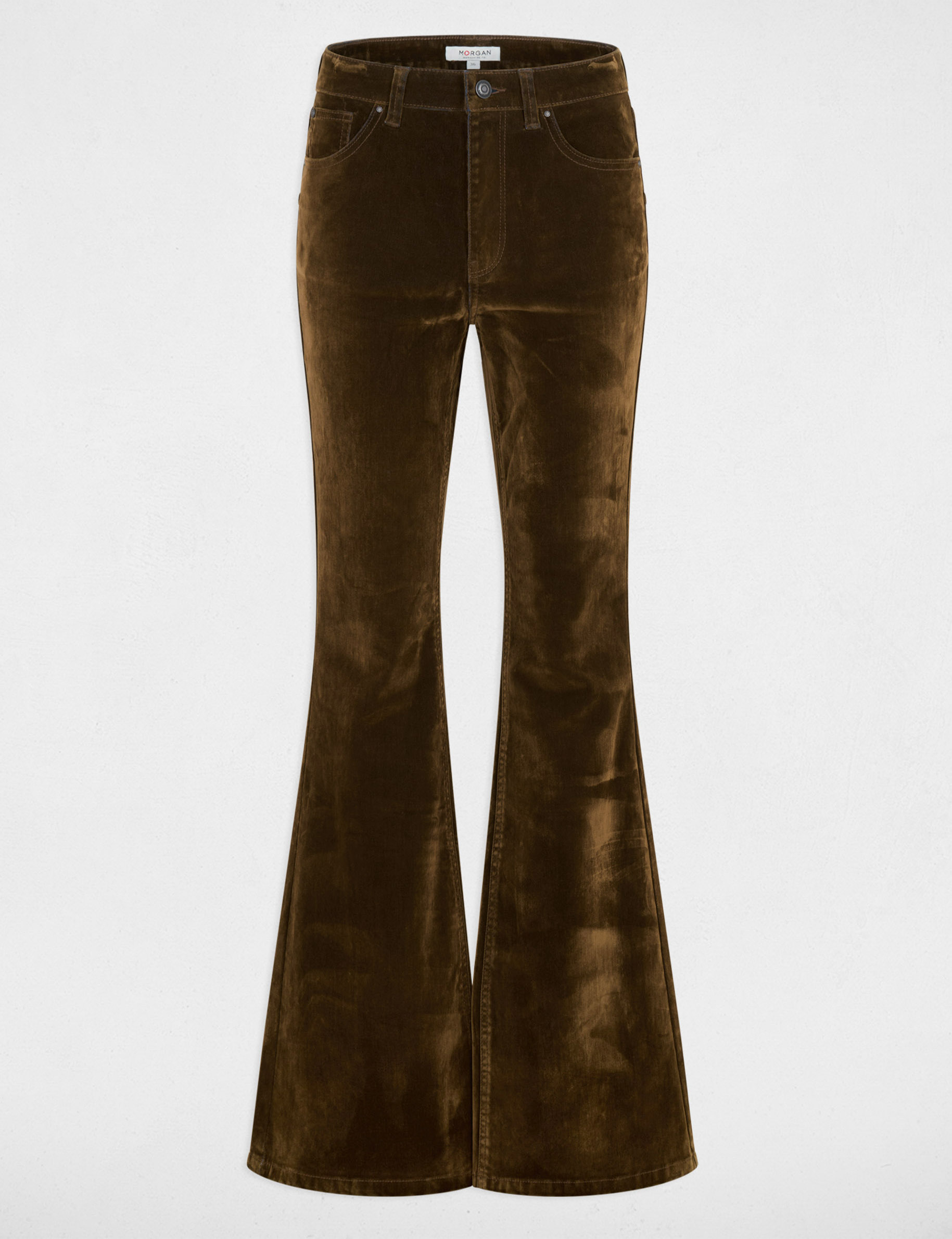 Pantalon bootcut velours couleur bronze femme