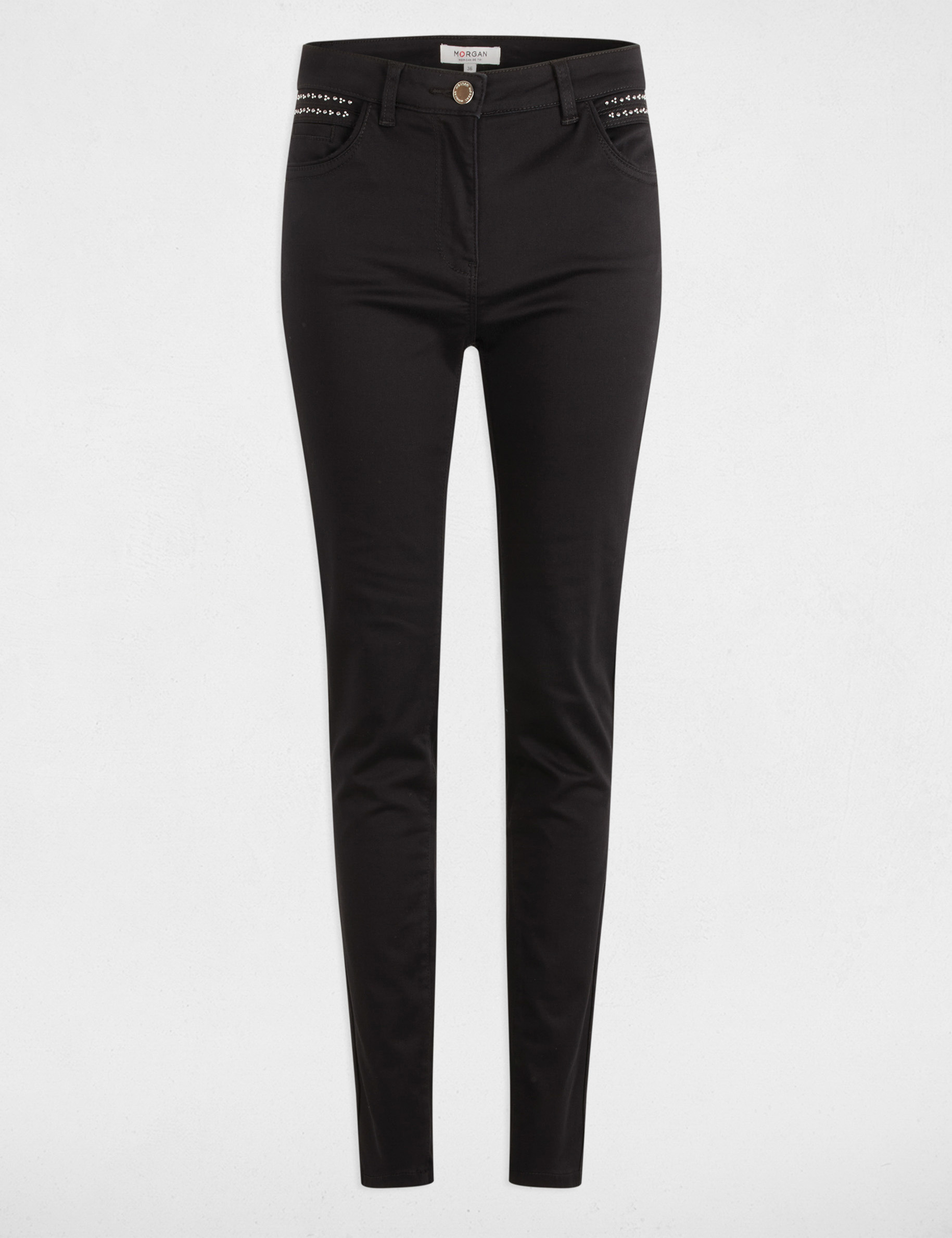 pantalon slim enduit noir femme Pantalon slim enduit noir femme
