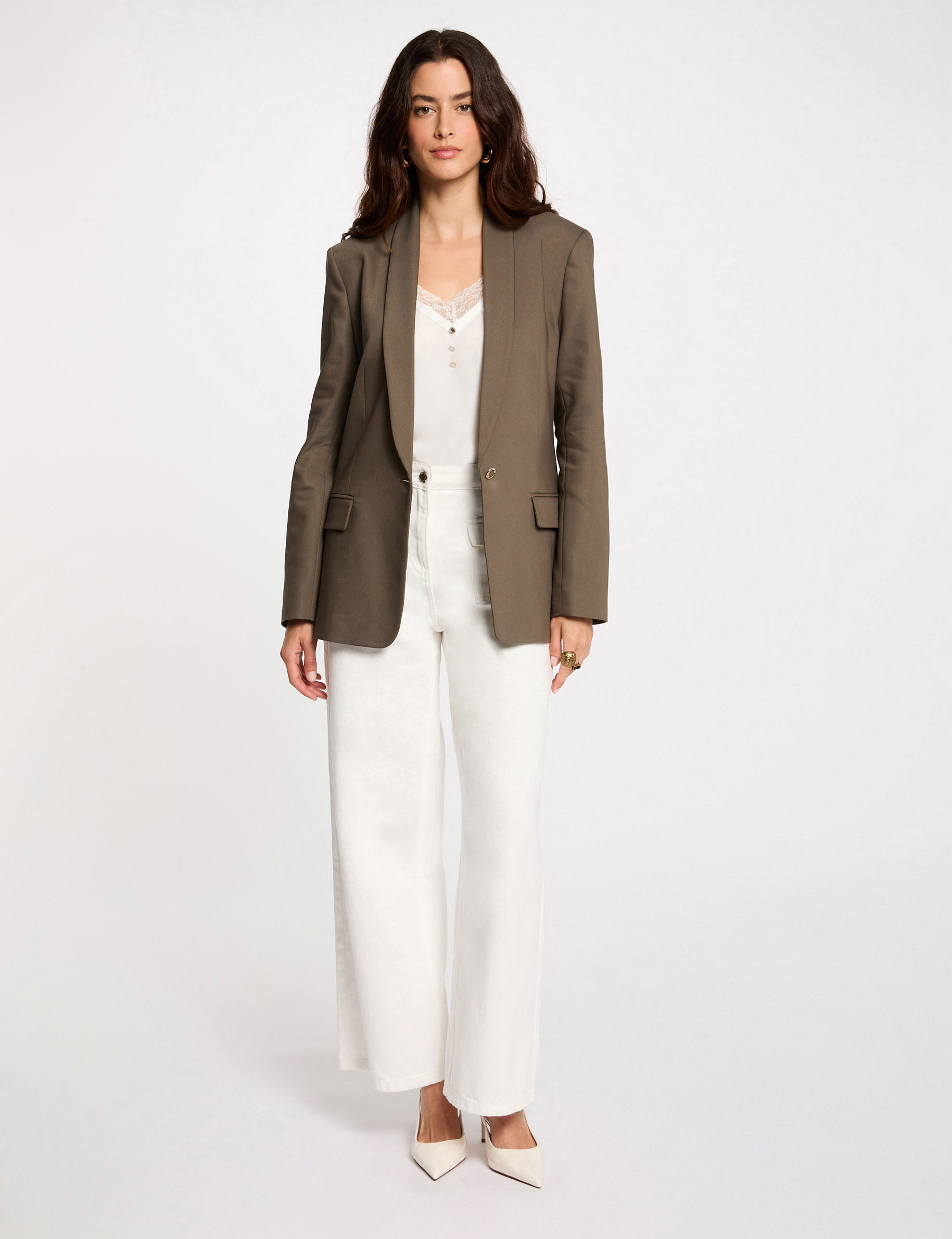 veste courte col chale vert kaki femme Veste courte col châle vert kaki femme
