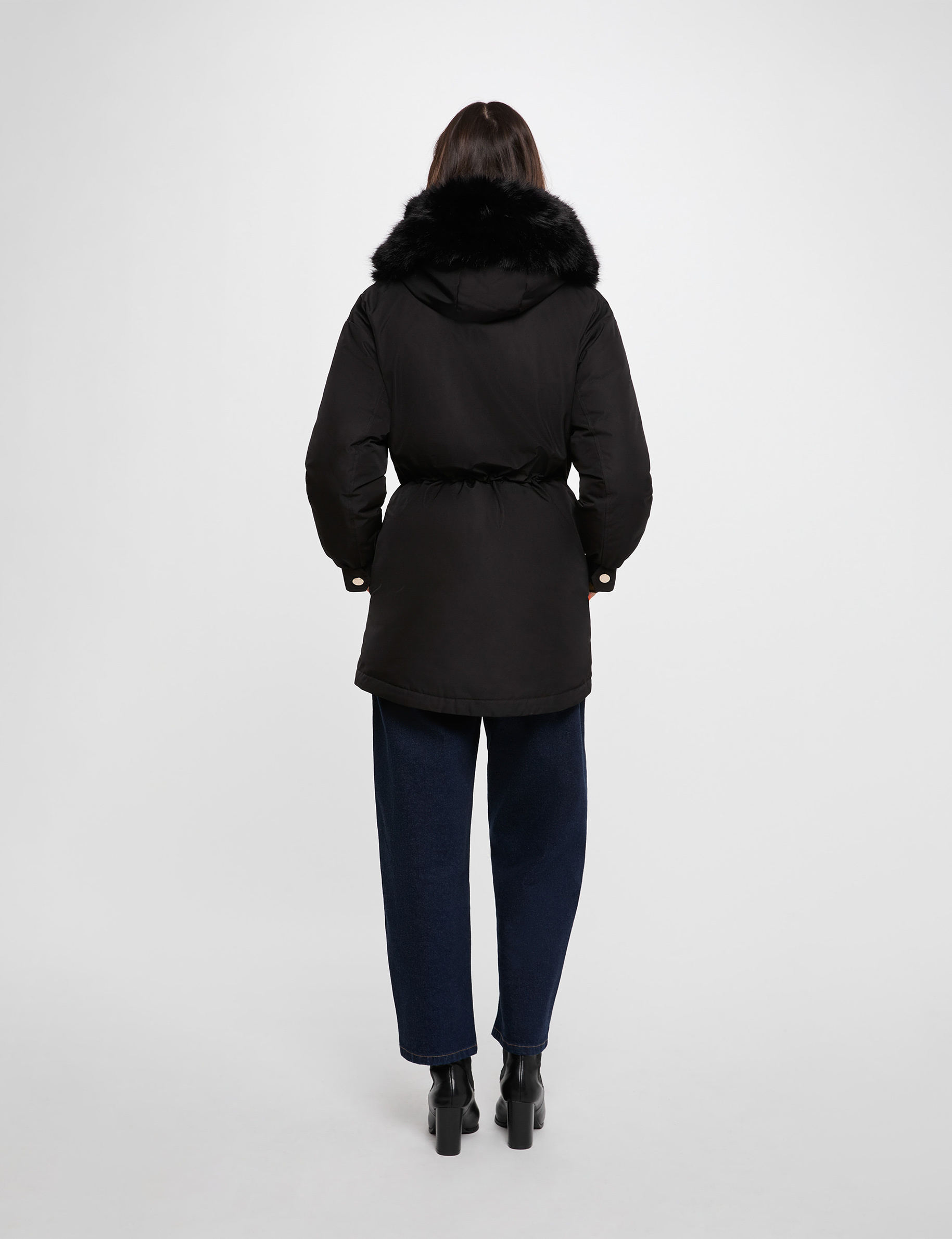 Parka mit Fellkragen schwarz damen