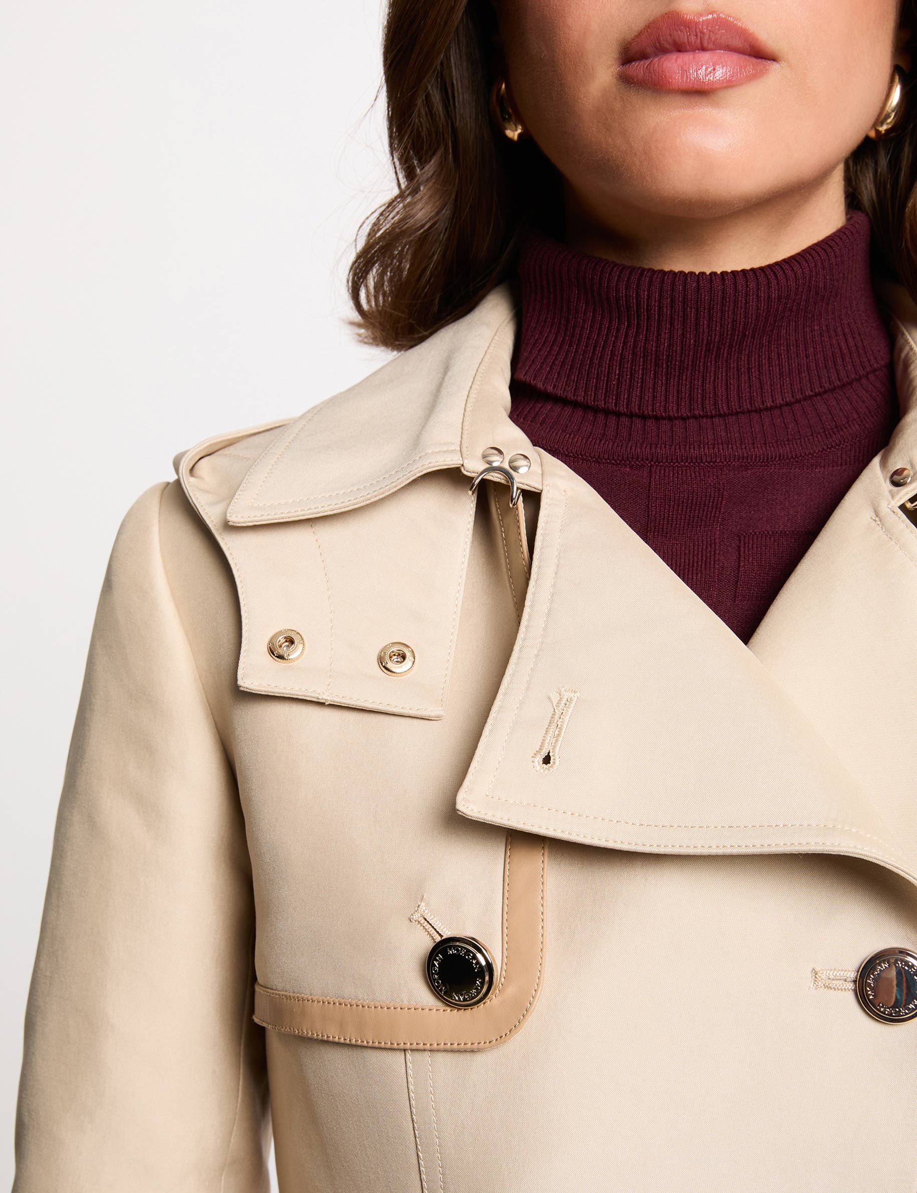 Trench mi-long &agrave; capuche beige femme