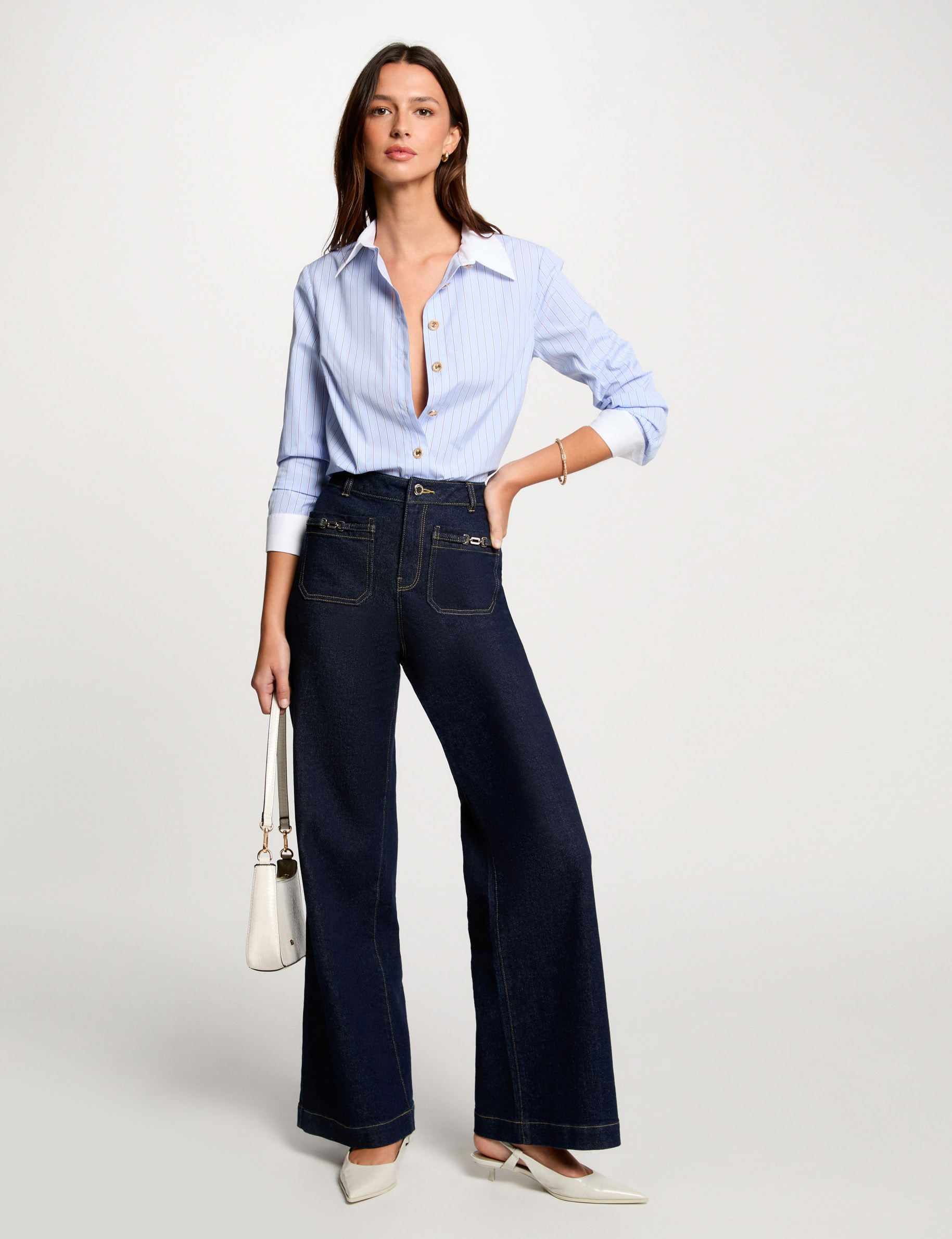gestreiftes hemd mit langen rmeln himmelblau damen Gestreiftes Hemd mit langen �rmeln himmelblau damen