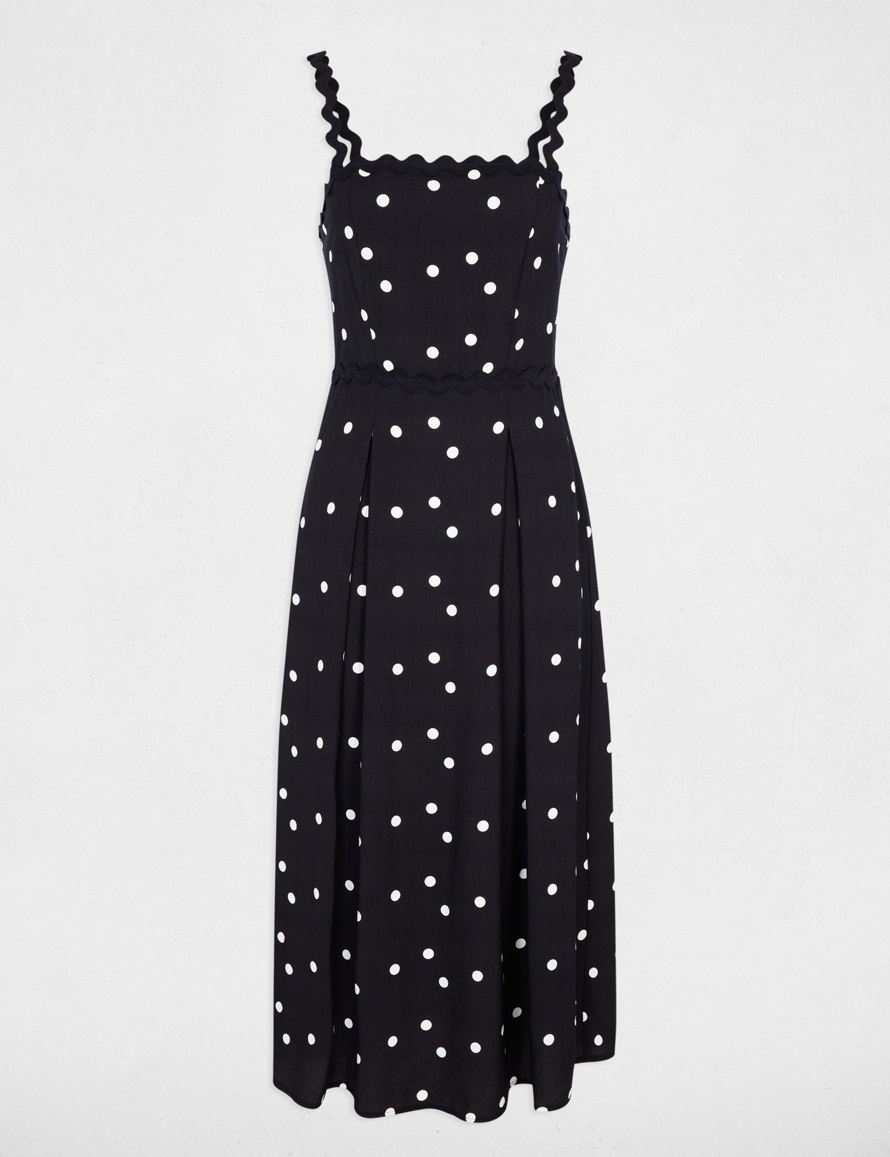 Robe mi-longue pois bleu marine femme