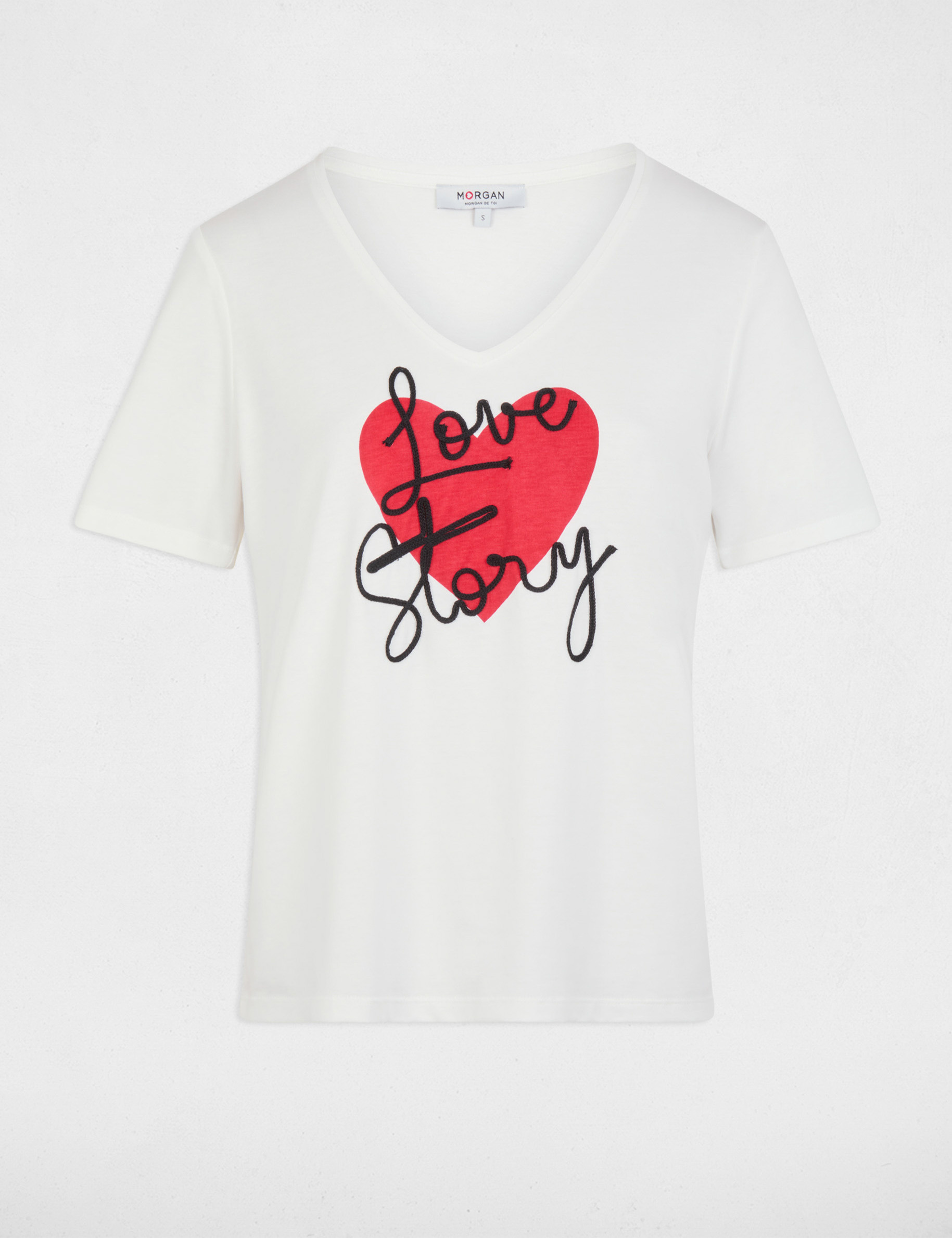 T-Shirt mit V-Ausschnitt weiss damen