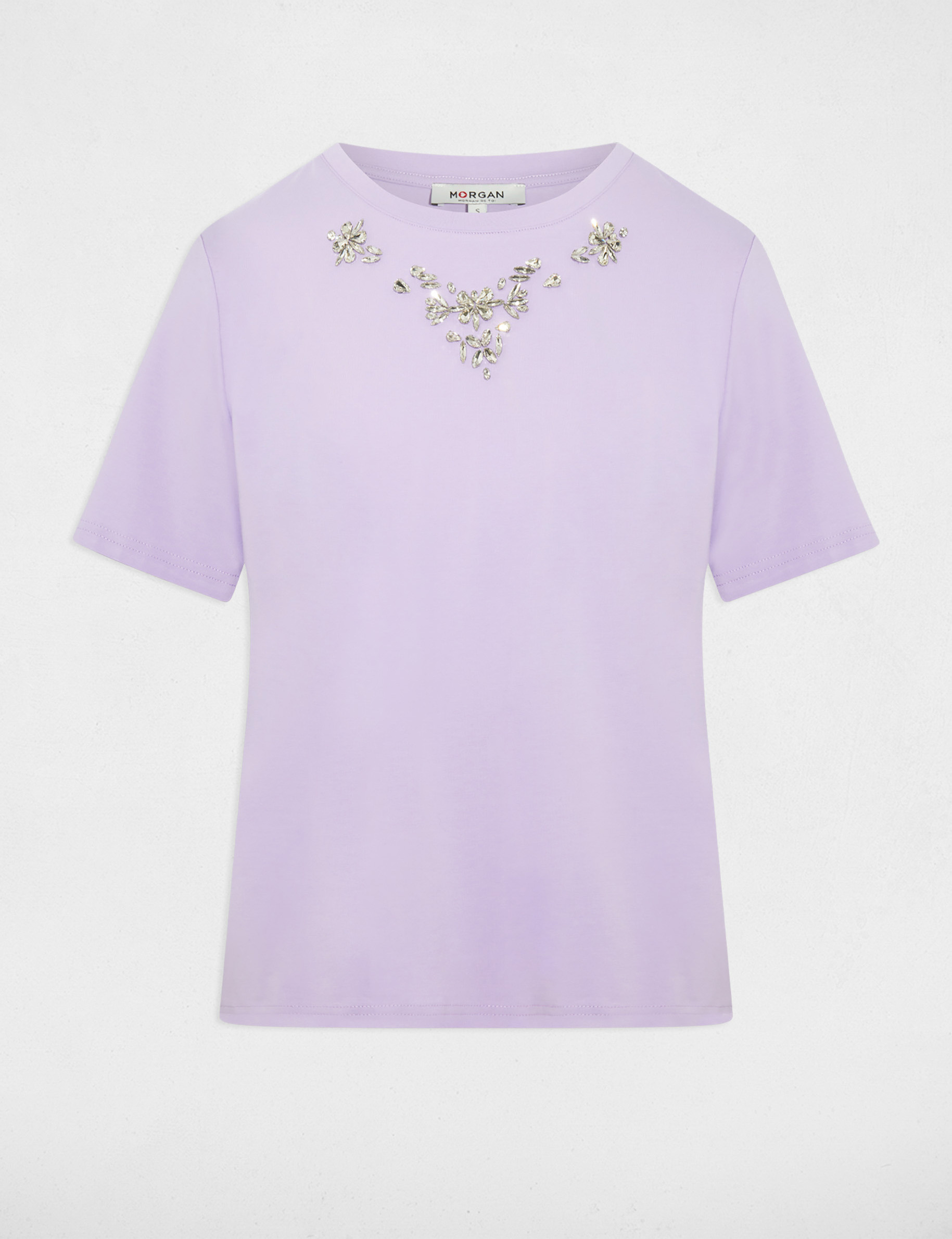 T-Shirt mit Strass und kurzen &Auml;rmeln mauve damen
