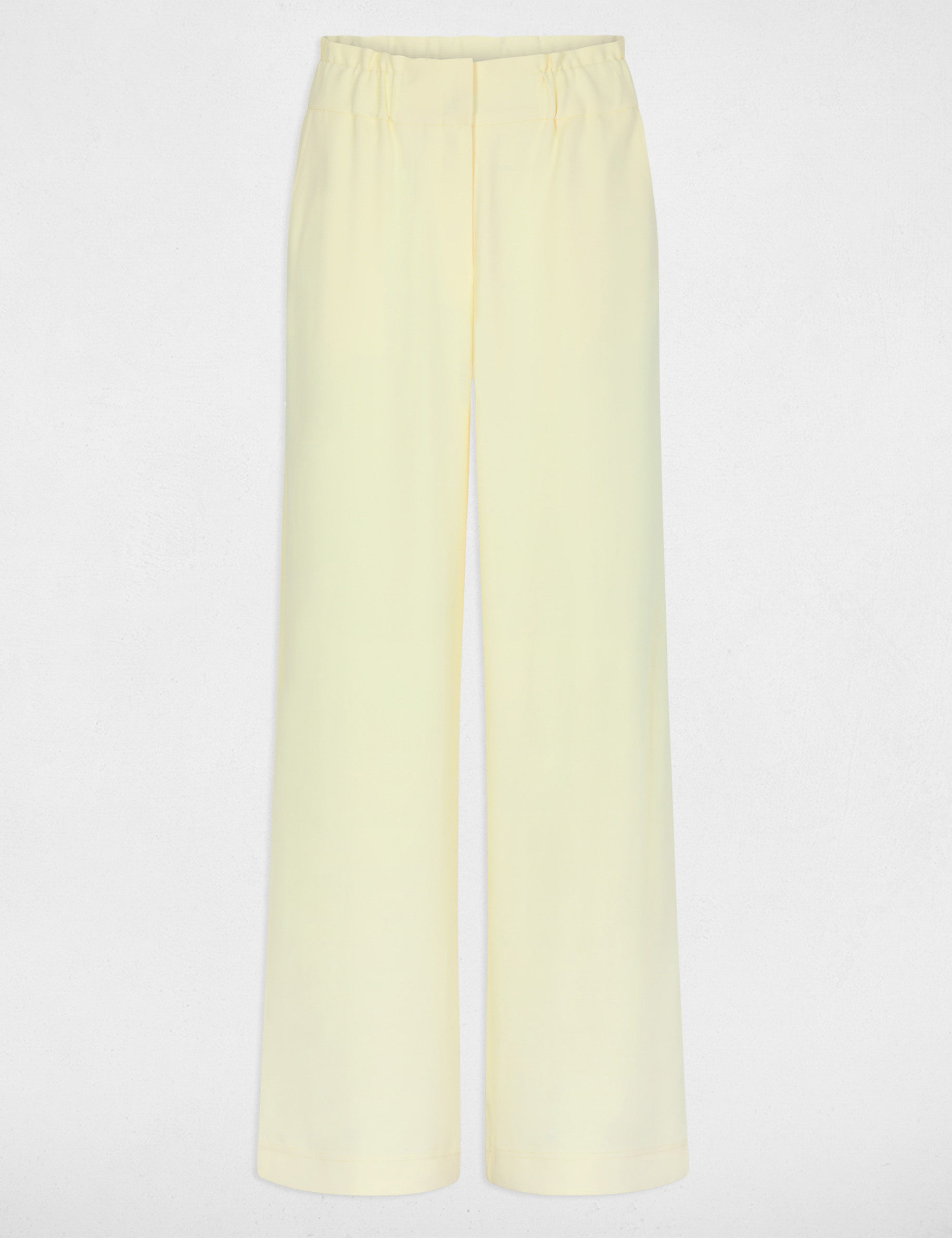 Pantalon large &agrave; fronces jaune pastel femme