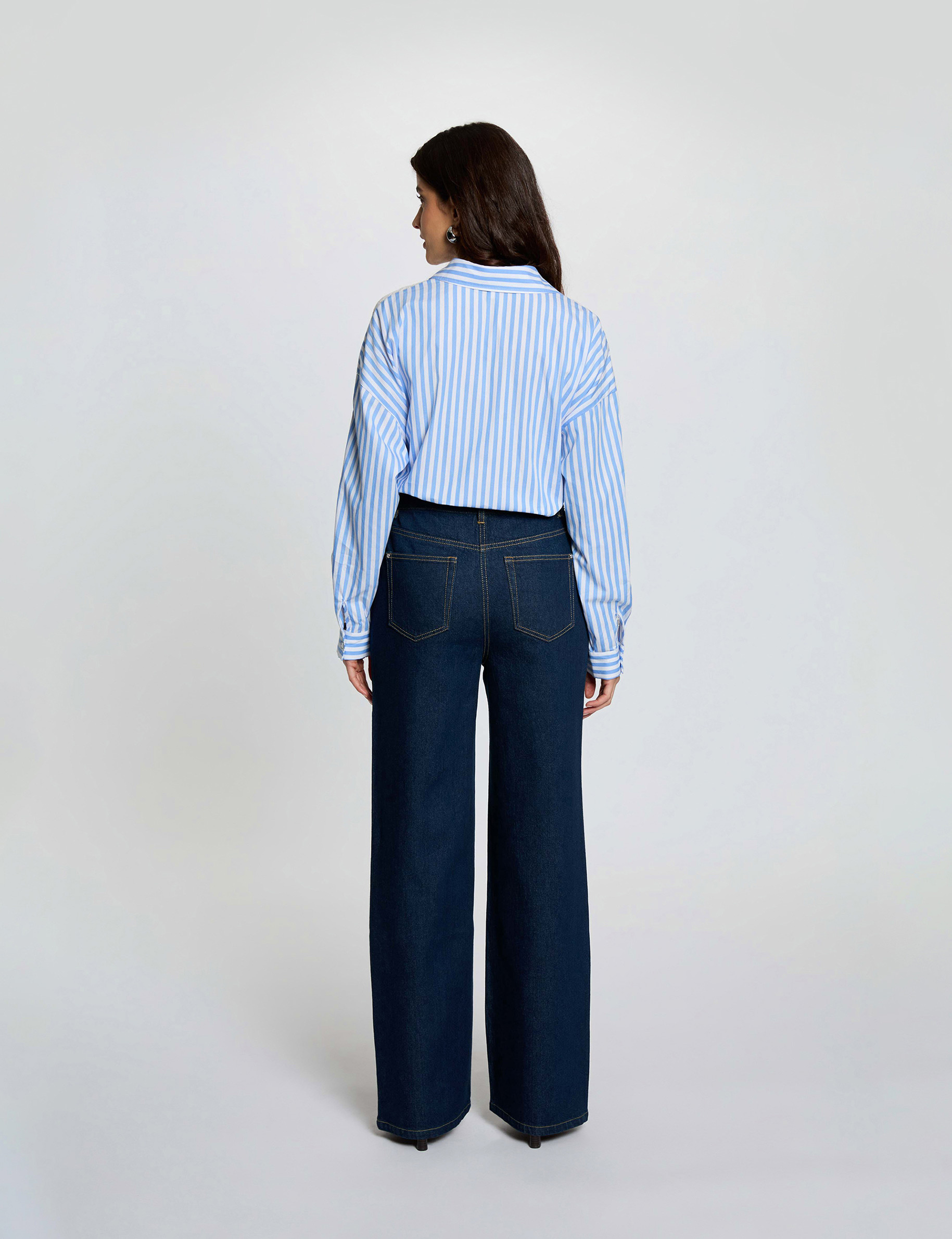 Weit geschnittene hochgeschnittene Hose rohes denim damen
