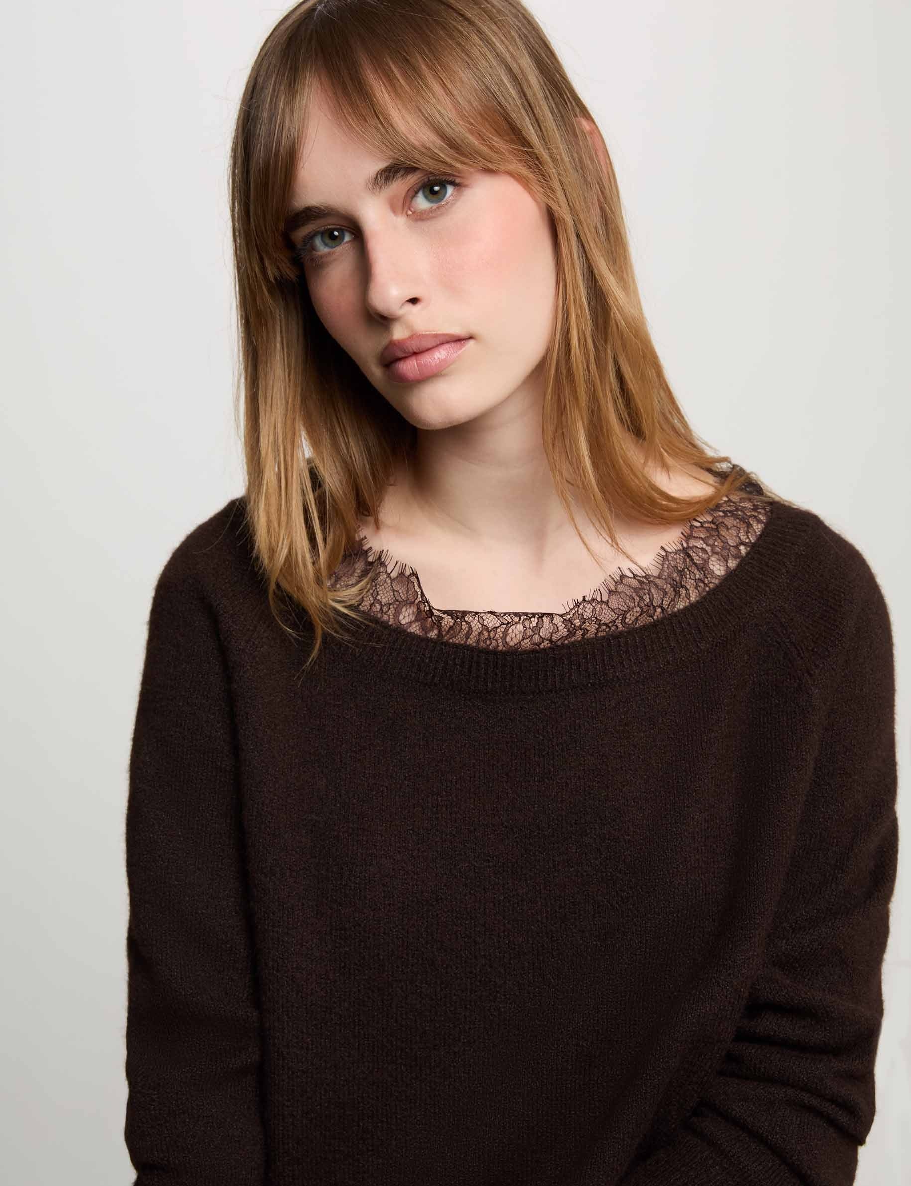Pull col bateau marron fonc&eacute; femme