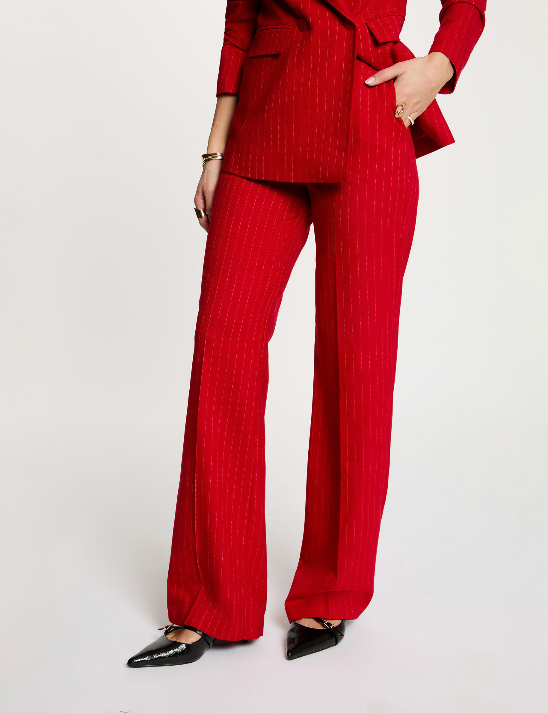 Pantalon droit taille haute rouge femme