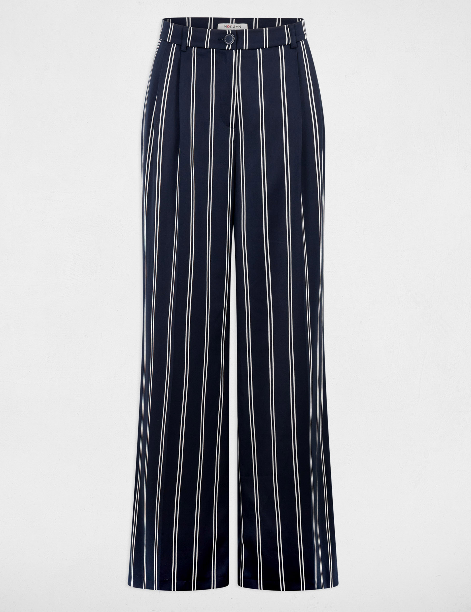 Pantalon large taille haute bleu marine femme