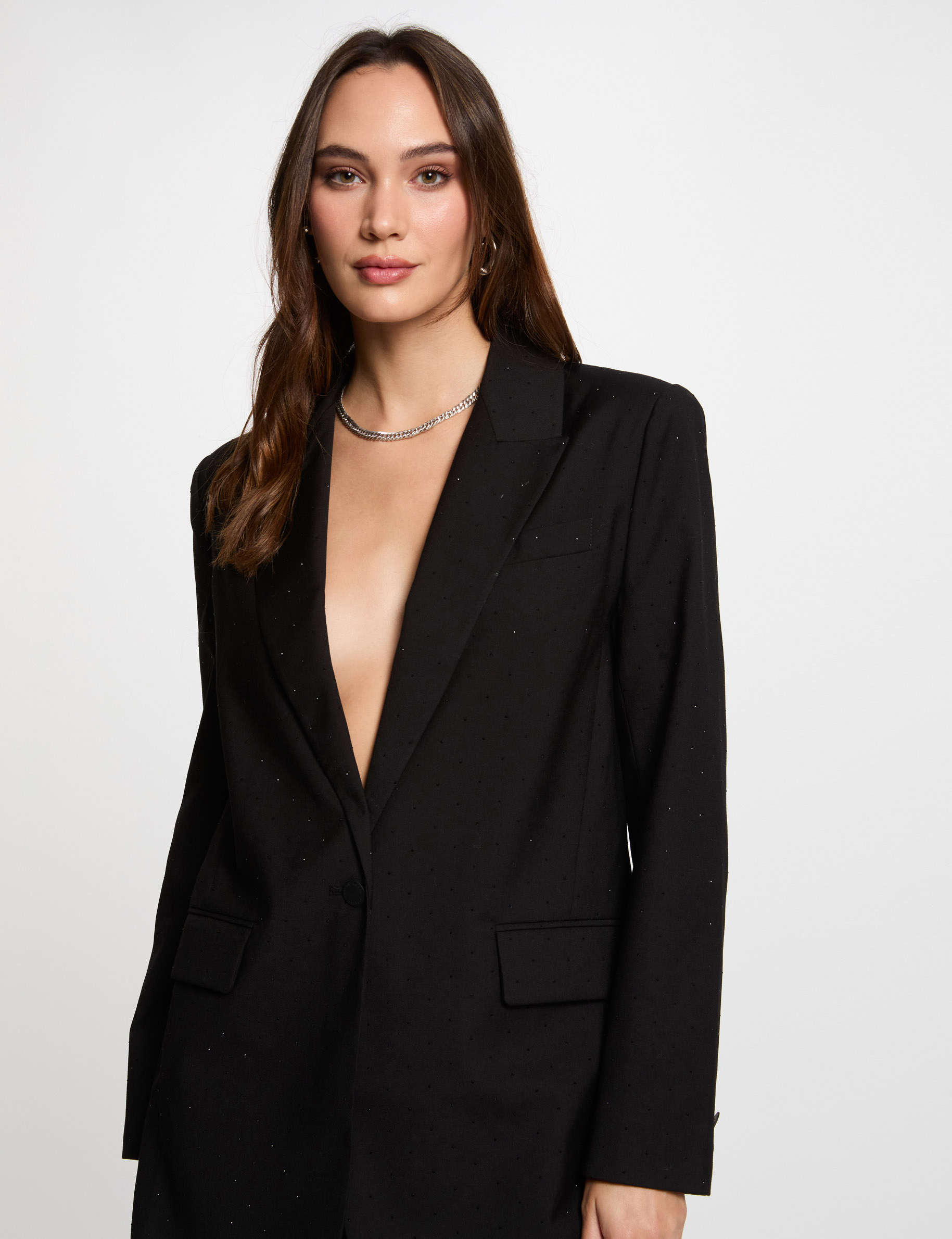 Langer Blazer mit Pailletten schwarz damen