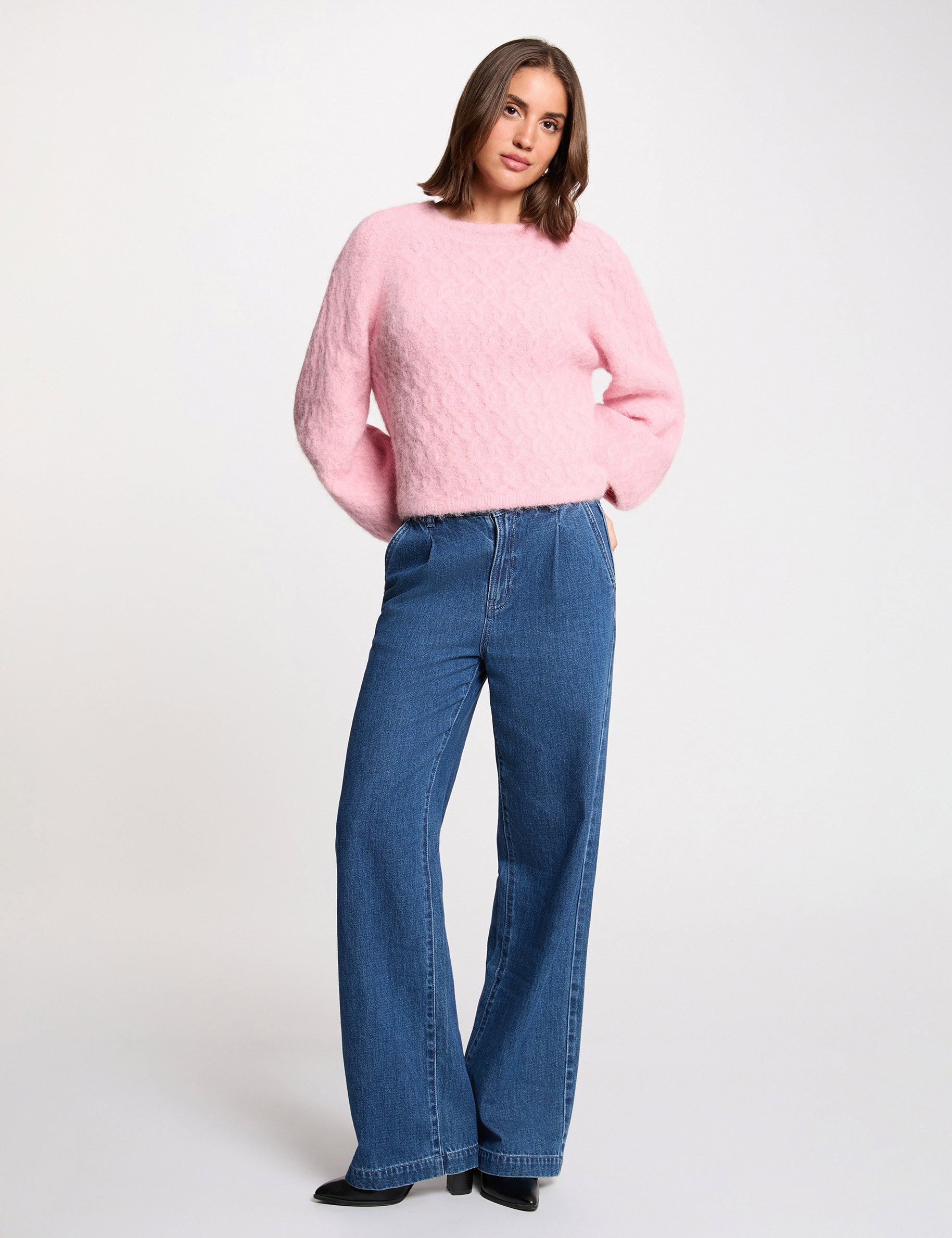 Dicker Pullover mit Rundhalsausschnitt rosa damen