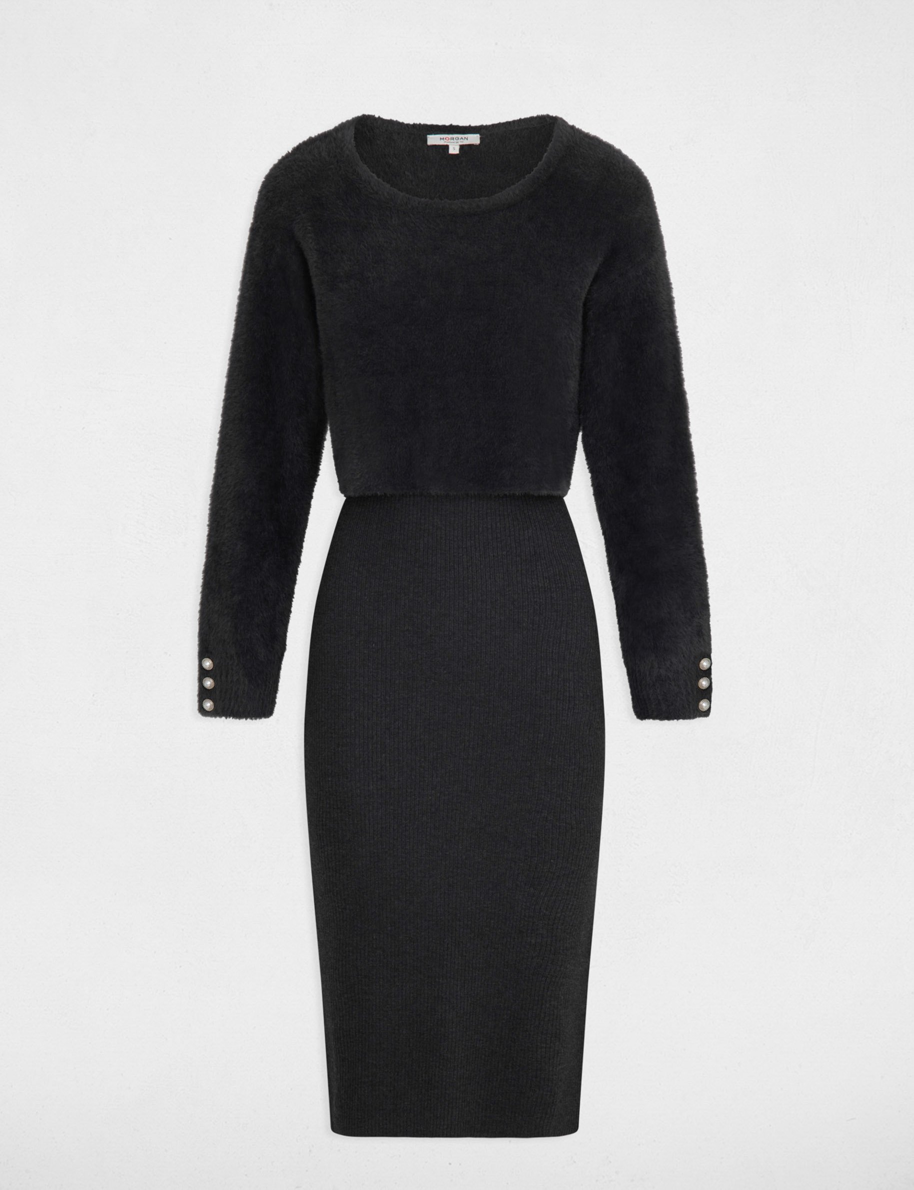 2-in-1 Strickkleid in Midi-L&auml;nge dunkelgrau damen