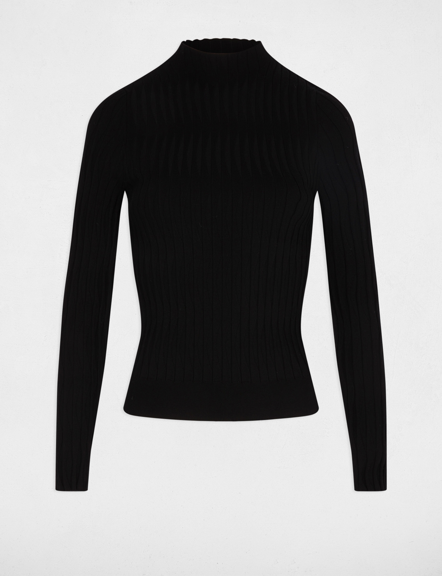 Pull cintr&eacute; col montant noir femme