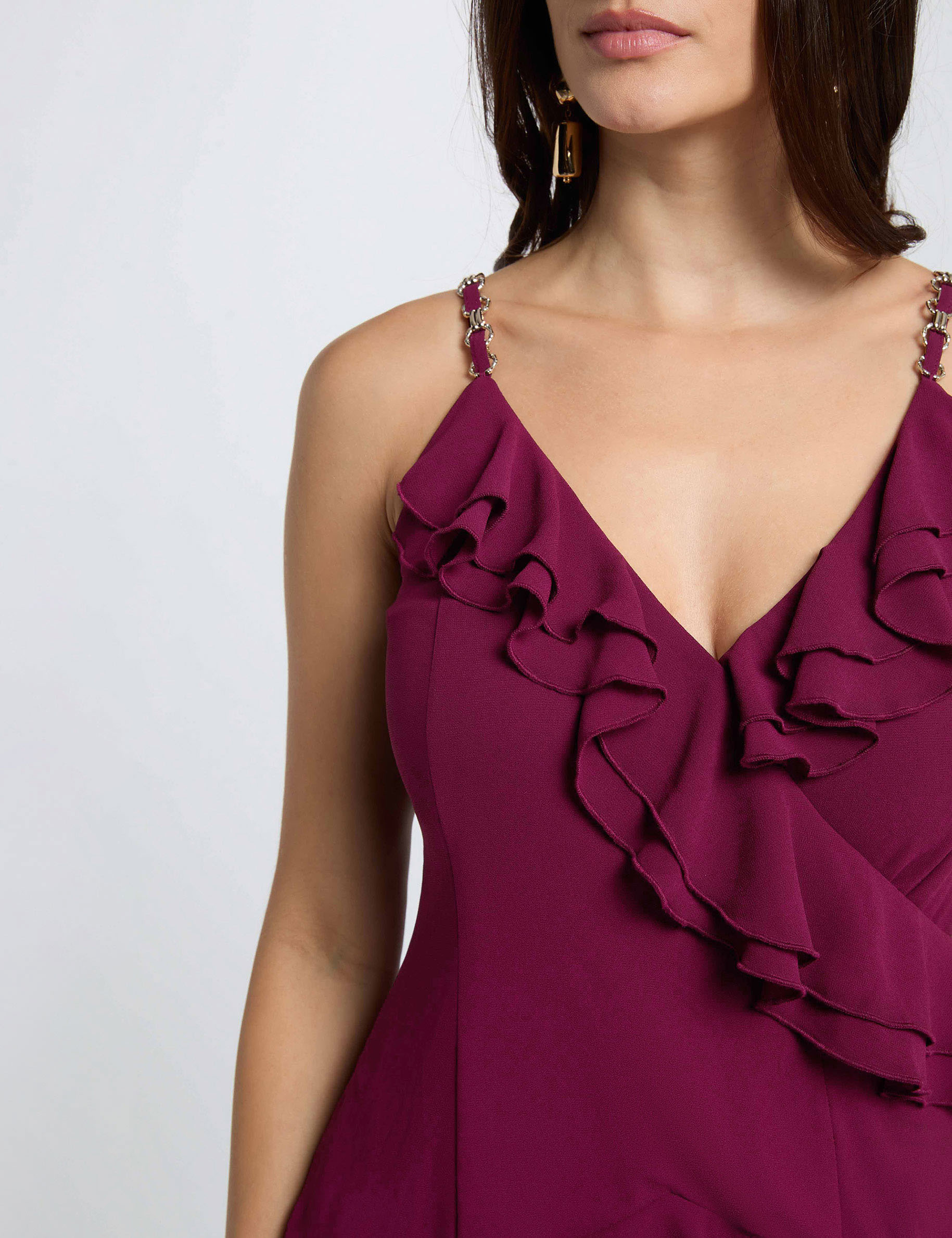 Kurzes Kleid mit V-Ausschnitt pflaume damen