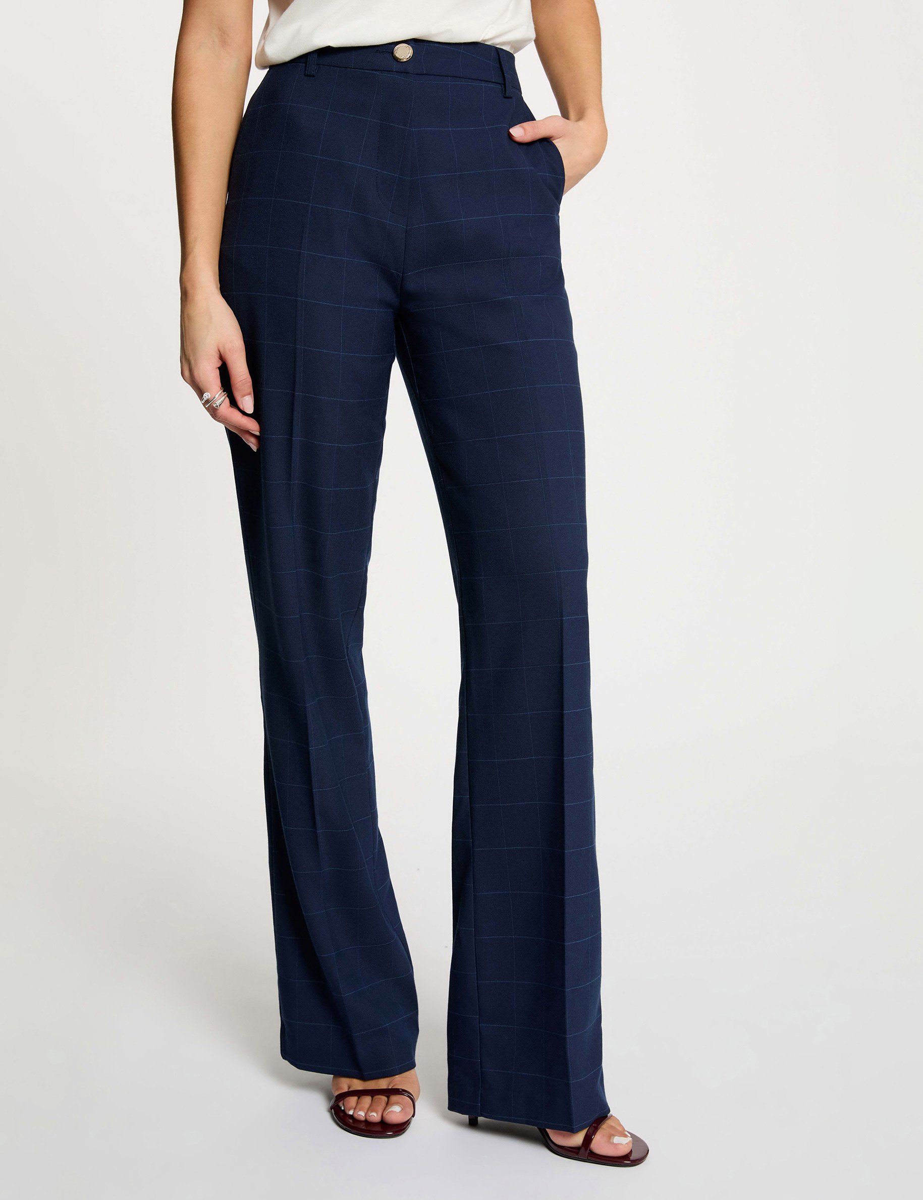 Pantalon taille haute bleu marine femme