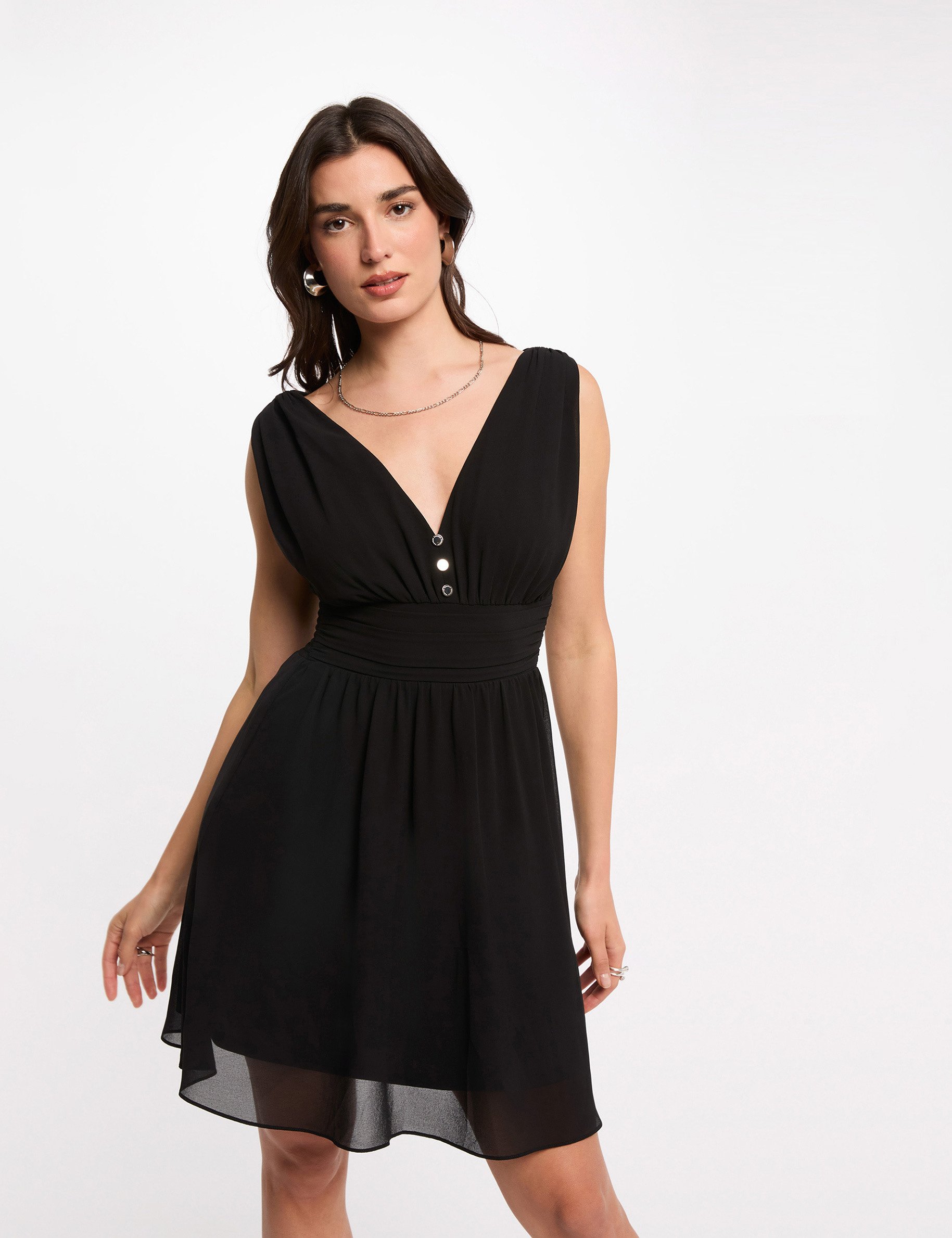 Kurzes, flie&szlig;endes, ausgestelltes Kleid schwarz damen