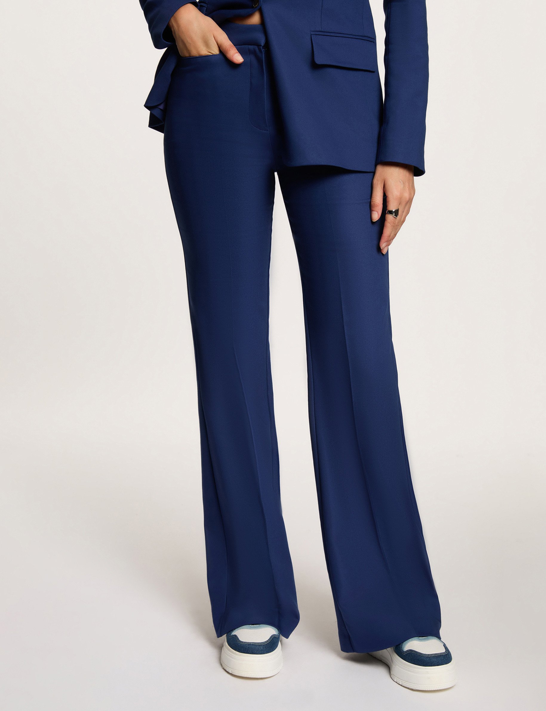 Flared Hose mit Falten marineblau damen