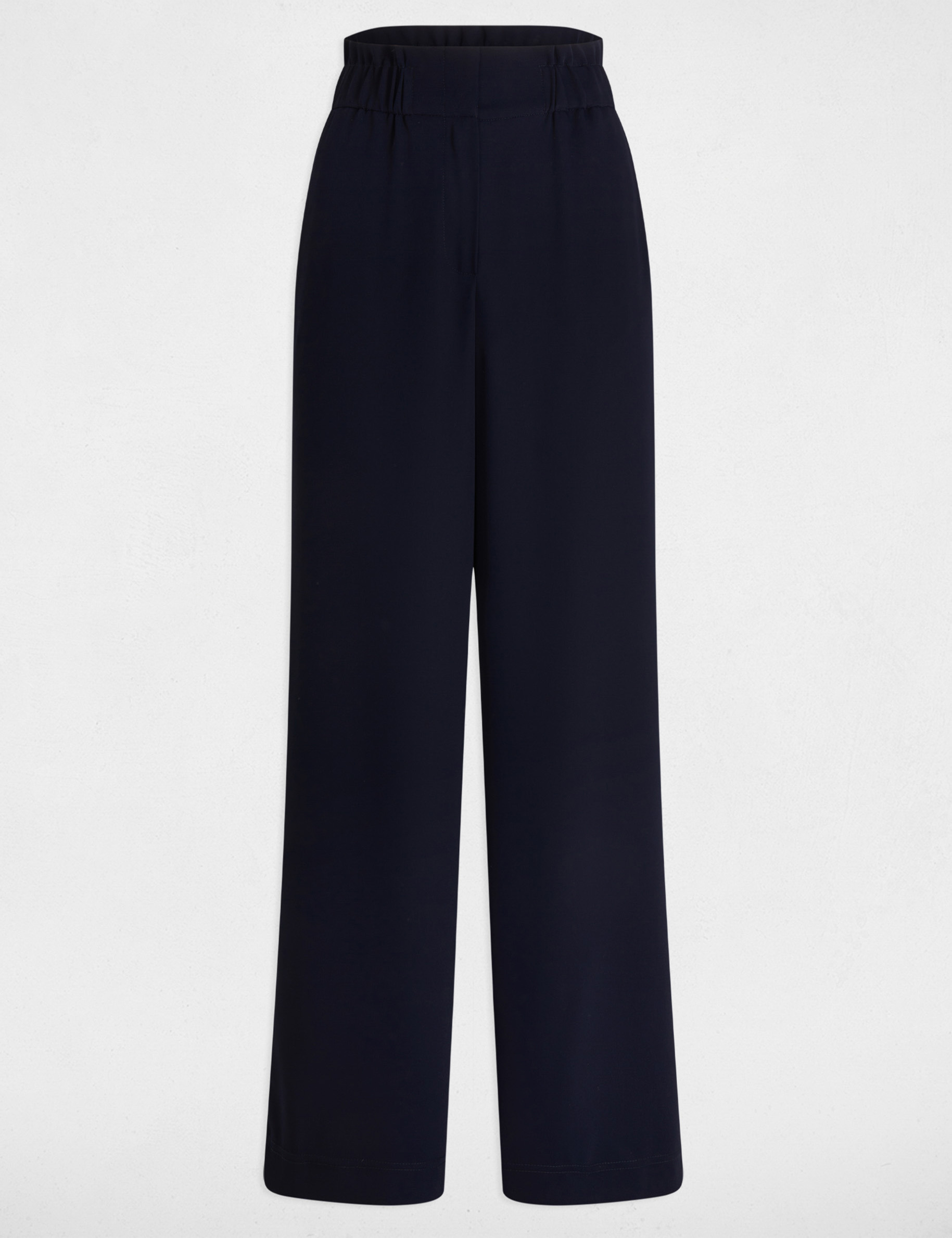 Pantalon large taille haute bleu marine femme