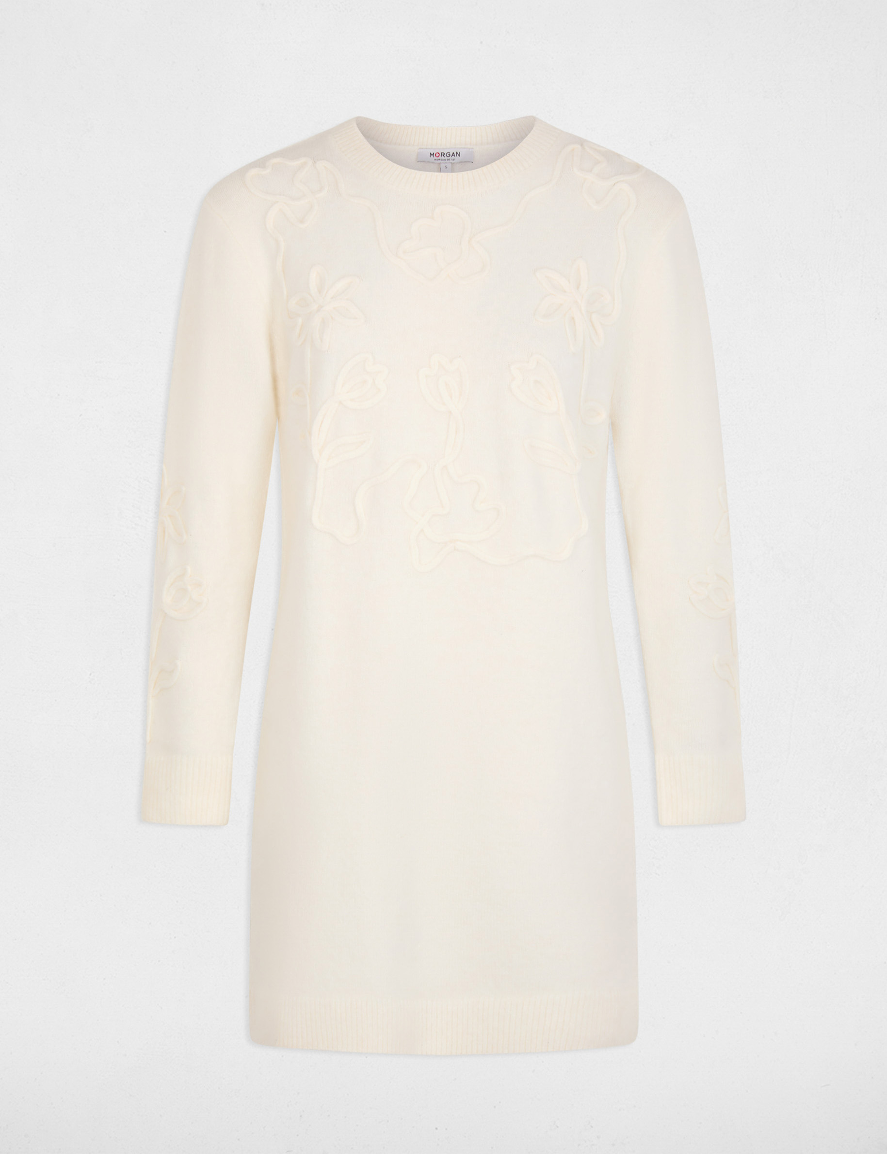 Robe tricot manches longues ivoire femme