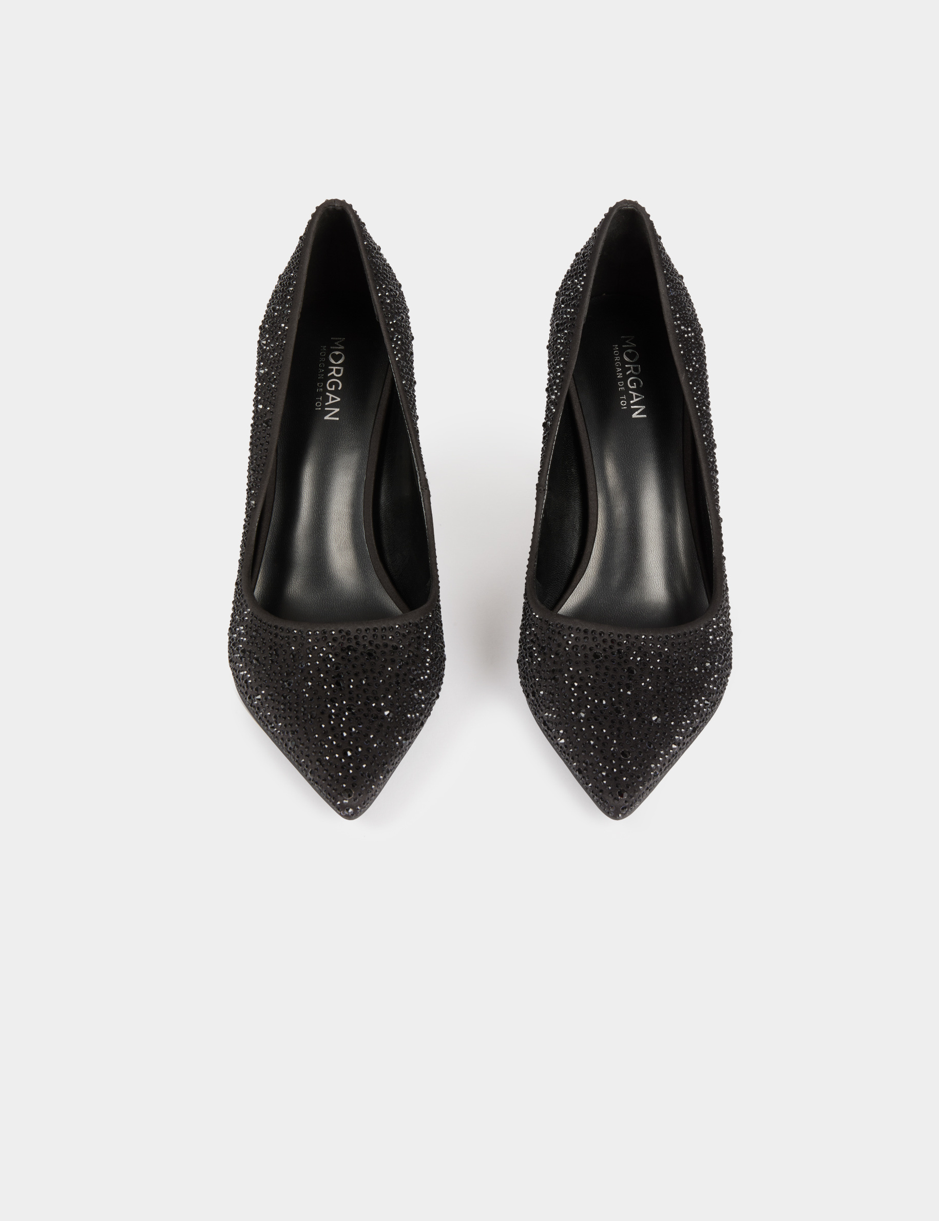 Escarpin satin strass noir femme