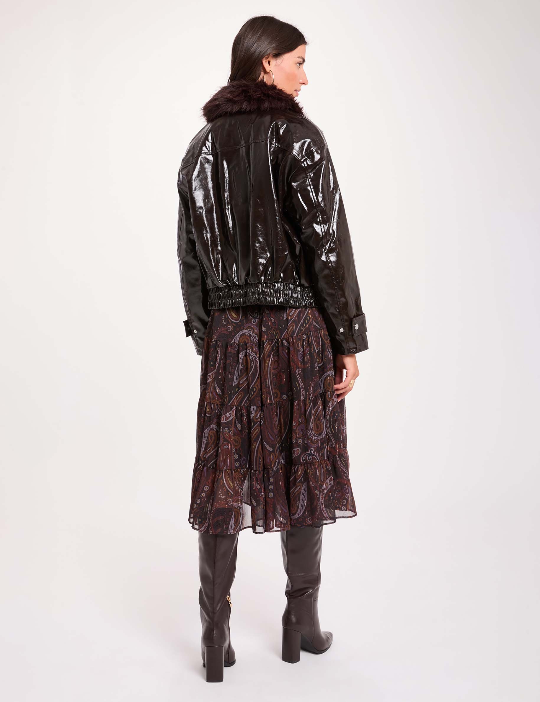 Blouson mit Fellkragen dunkelbraun damen