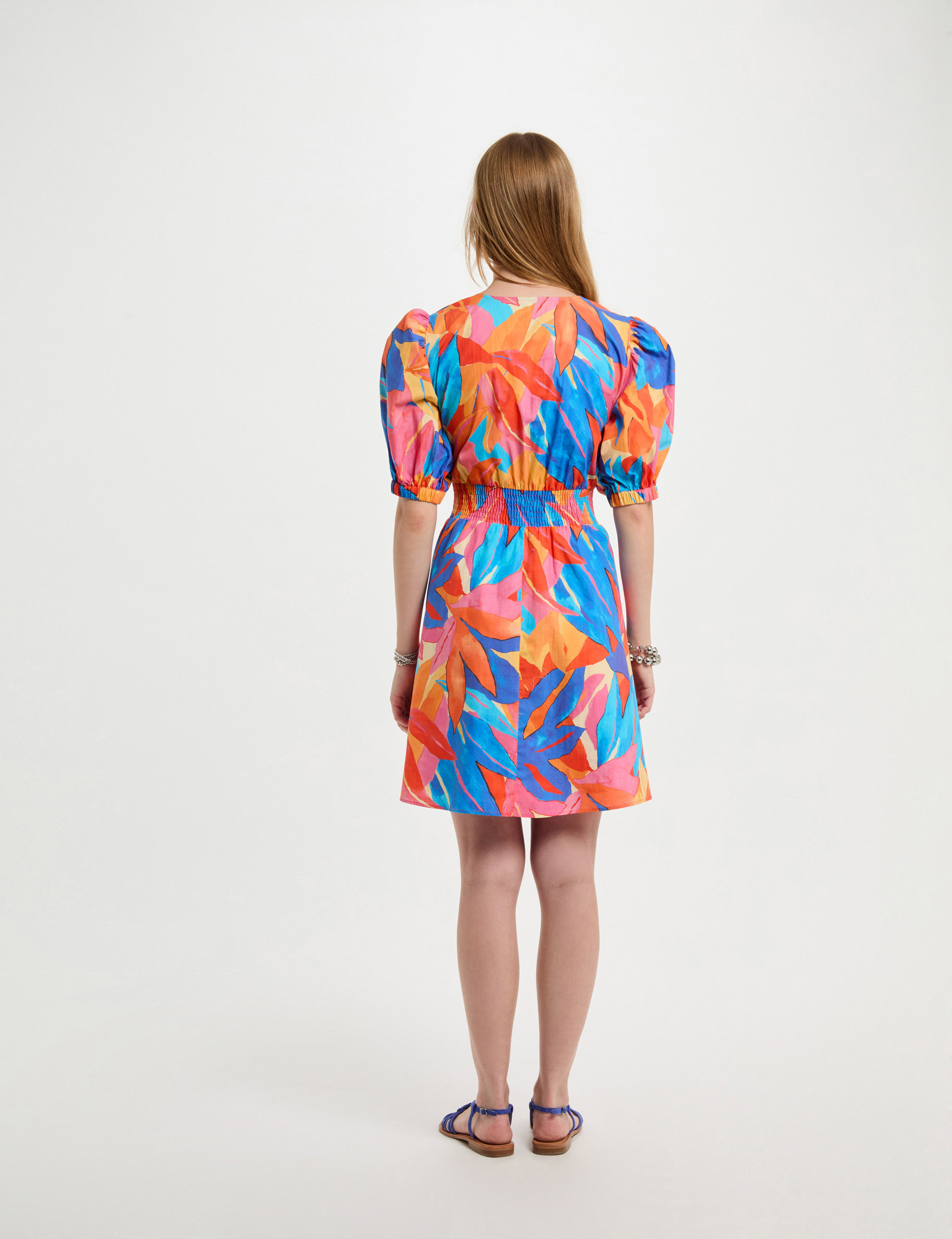 kurzes ausgestelltes kleid mit print mehrfarbig damen Kurzes ausgestelltes Kleid mit Print mehrfarbig damen