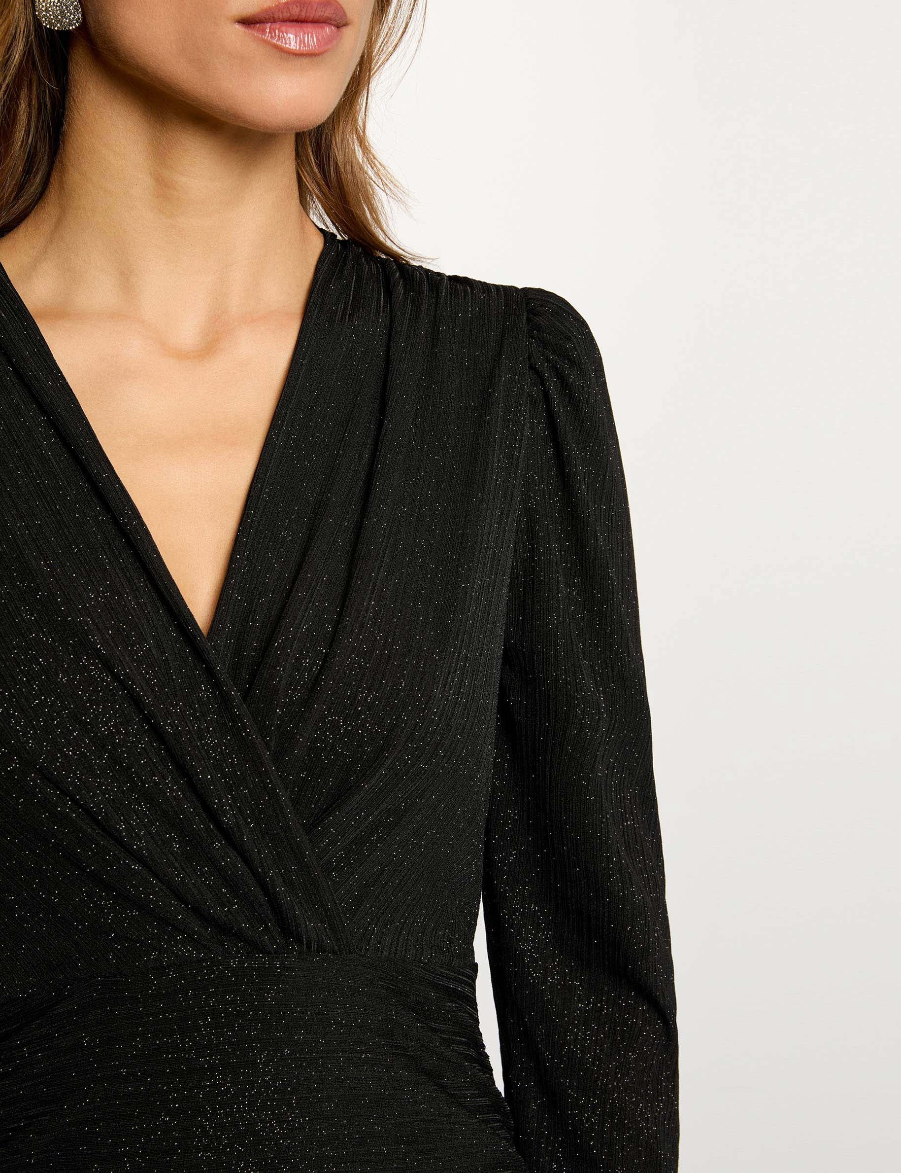 Robe cache-coeur drap&eacute;e noir femme