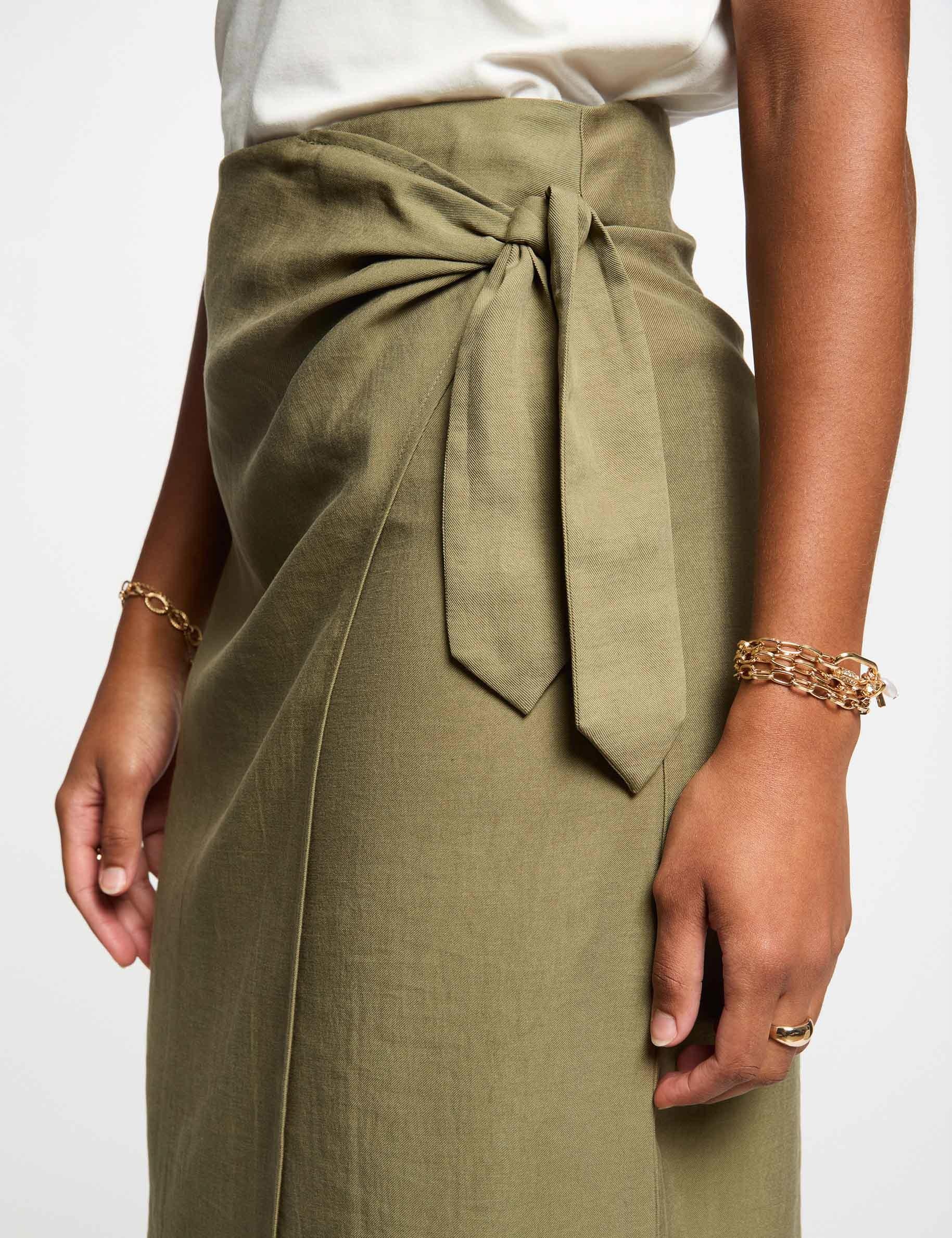 jupe midi portefeuille vert kaki femme Jupe midi portefeuille vert kaki femme