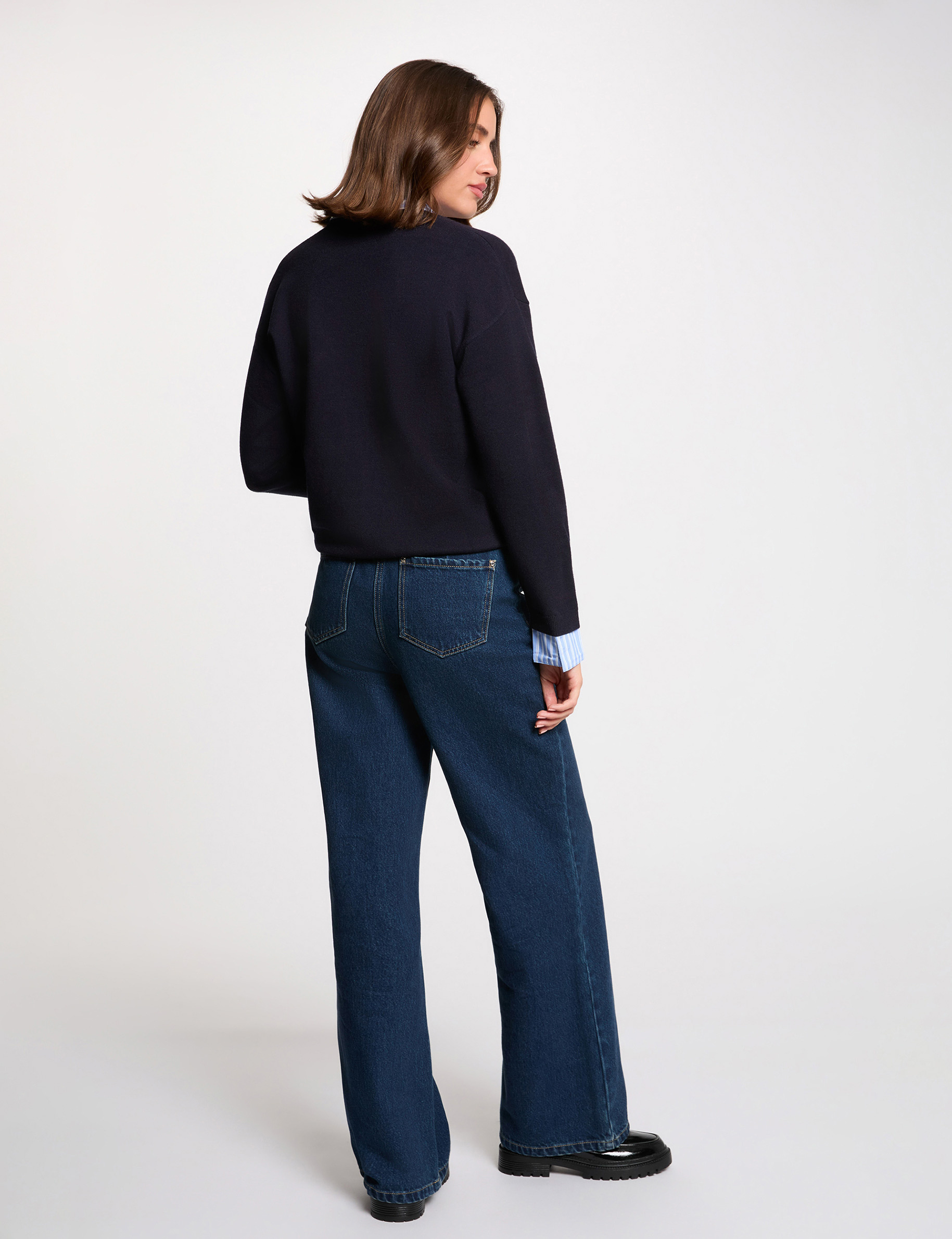 Gestreifter Pullover mit Reverskragen marineblau damen