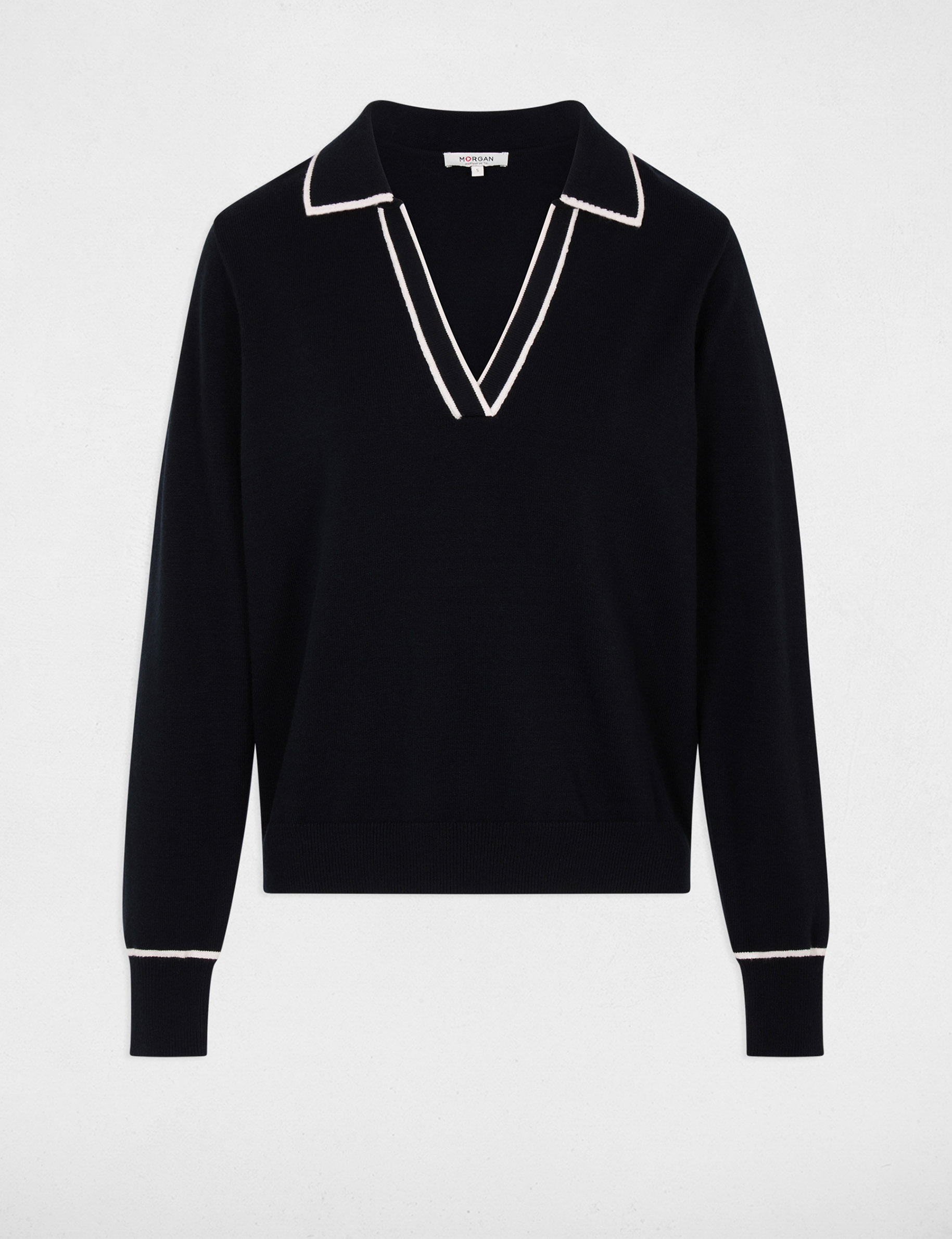 Pull col polo bleu marine femme