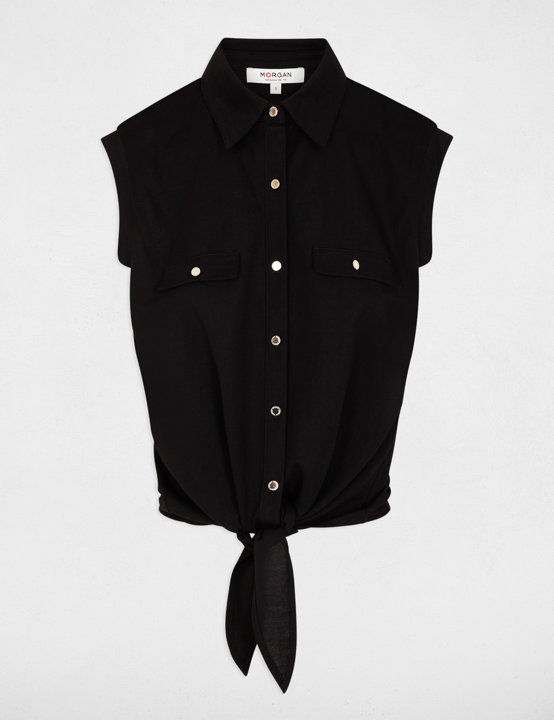 Chemise nou&eacute;e sans manches noir femme