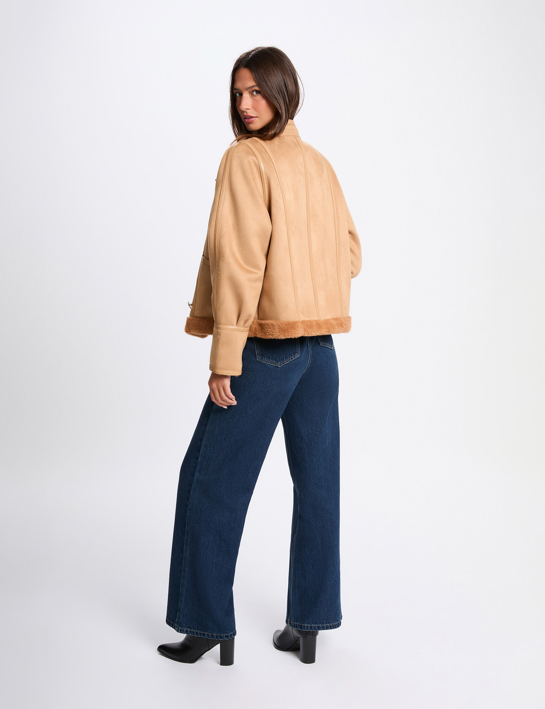 Kurze Jacke aus Lammfell cognacbraun damen