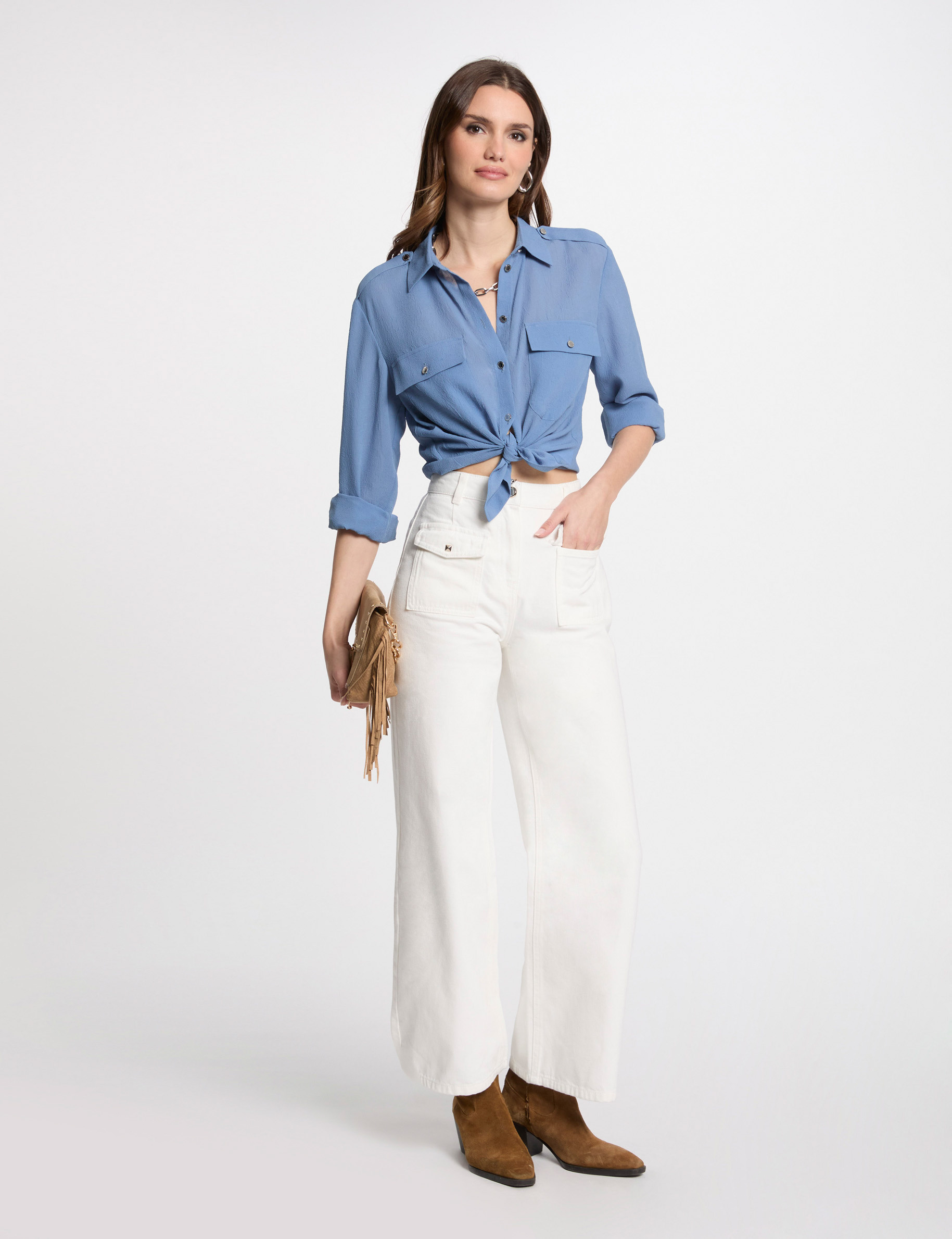 jeans jambe large taille haute blanc femme Jeans jambe large taille haute blanc femme
