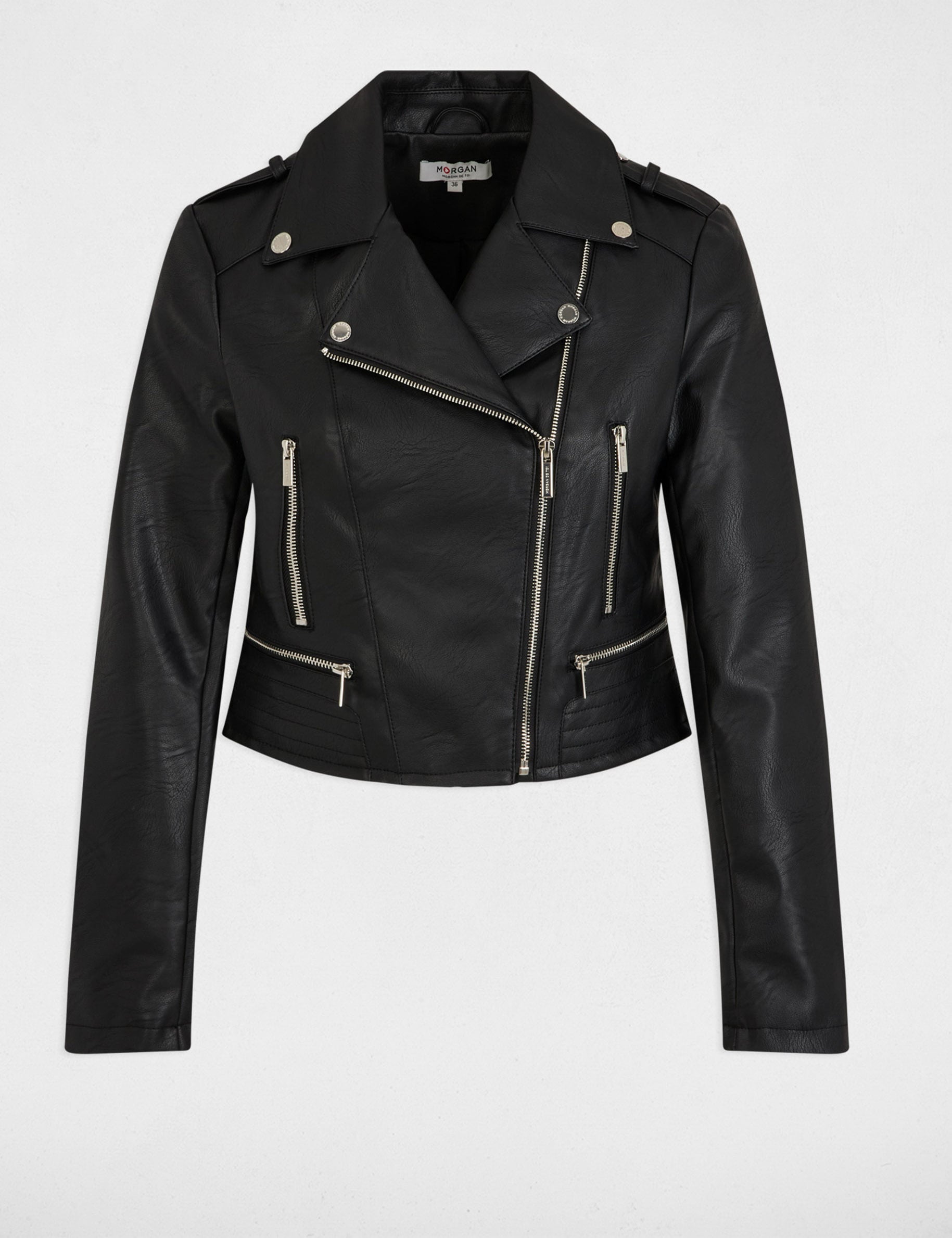Blouson cintr&eacute; similicuir noir femme