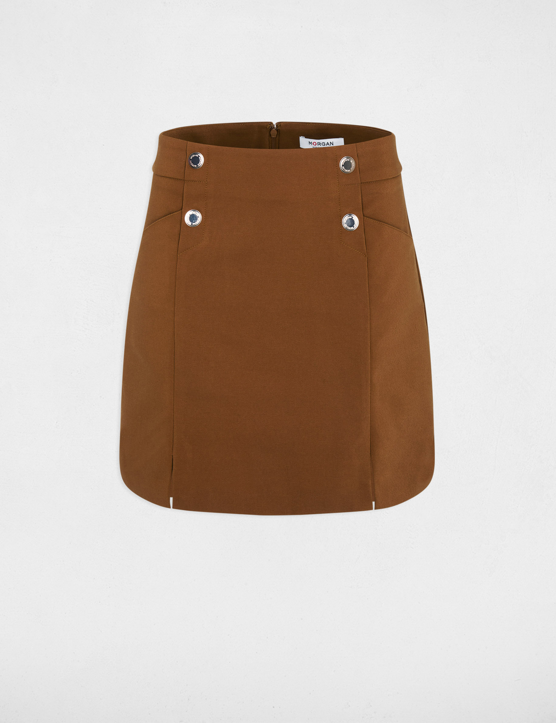 Jupe courte &agrave; boutons camel femme