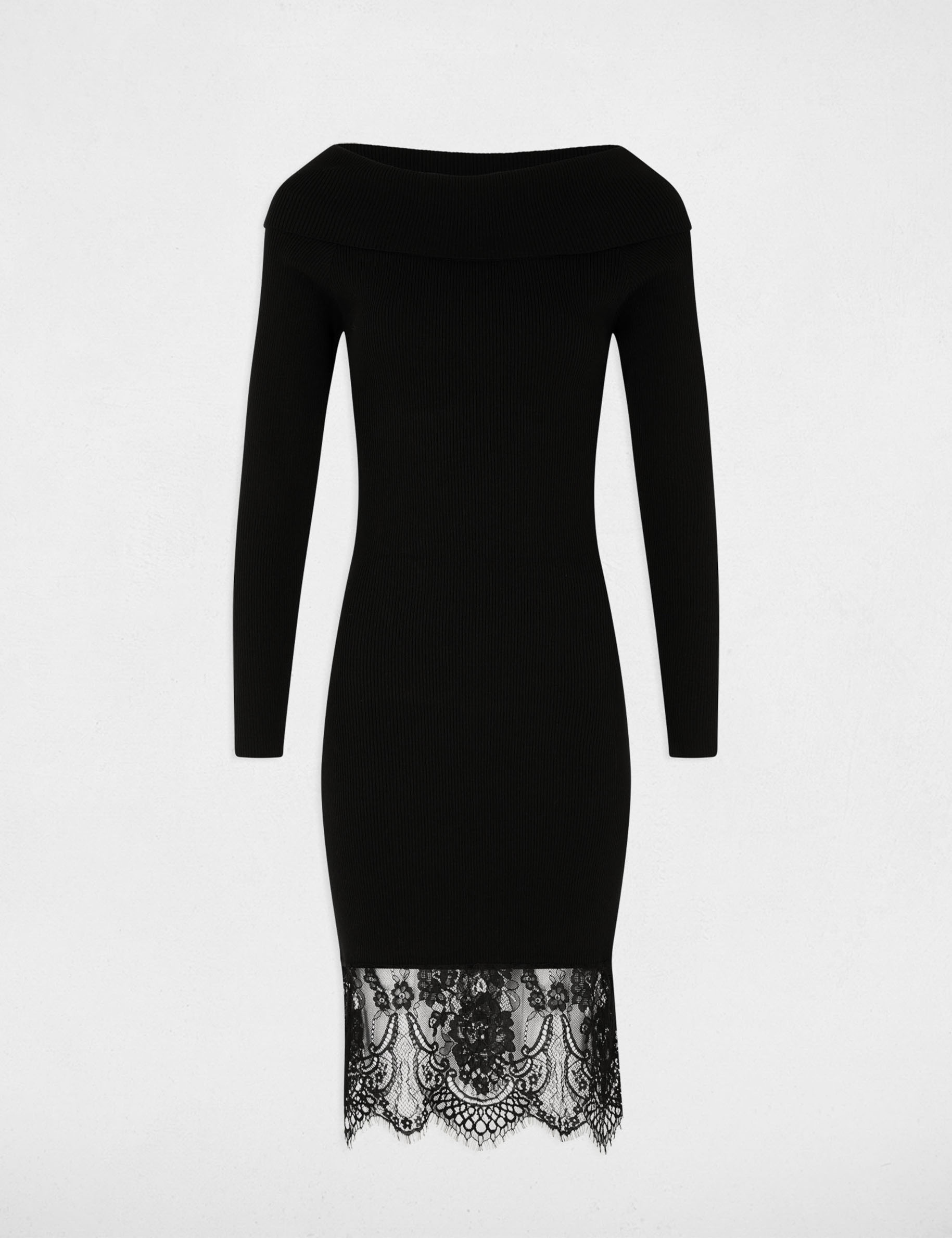 Robe tricot col bardot noir femme