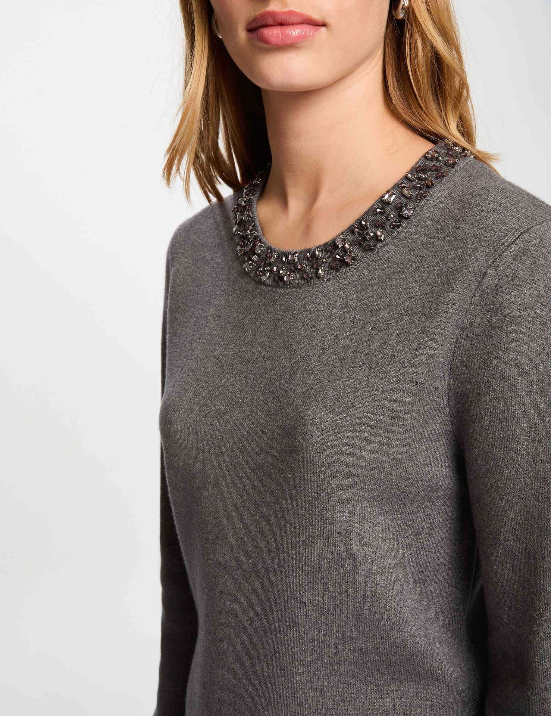 Robe tricot col rond gris fonc&eacute; femme