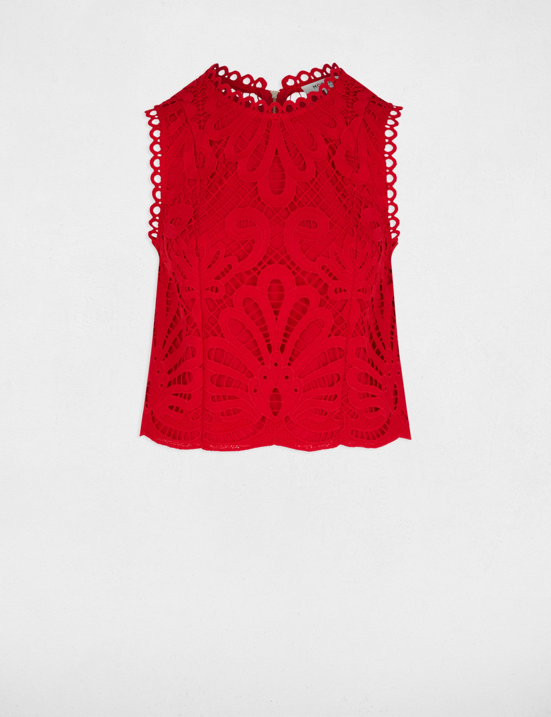 Top sans manches dentelle rouge femme