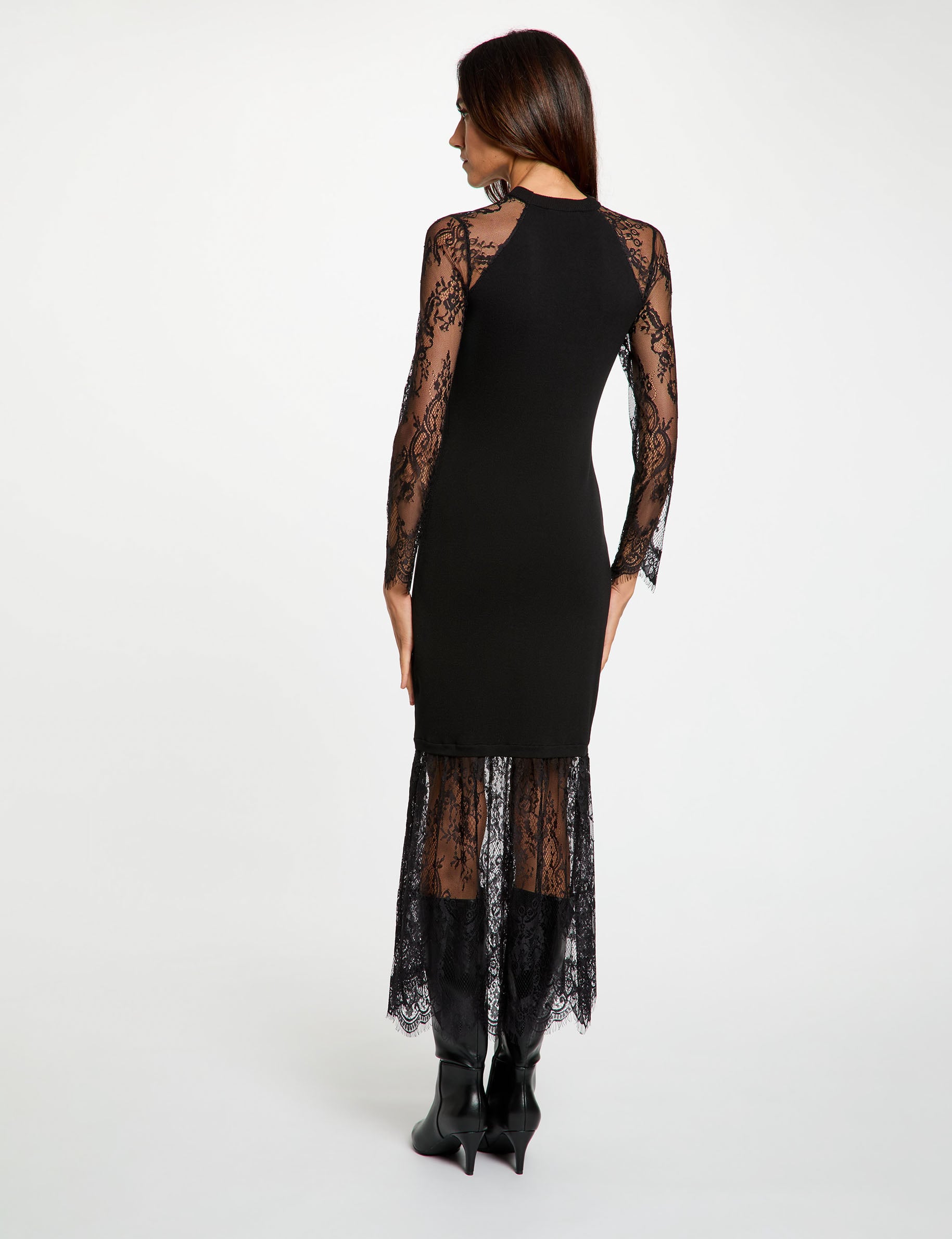 Robe tricot col montant noir femme