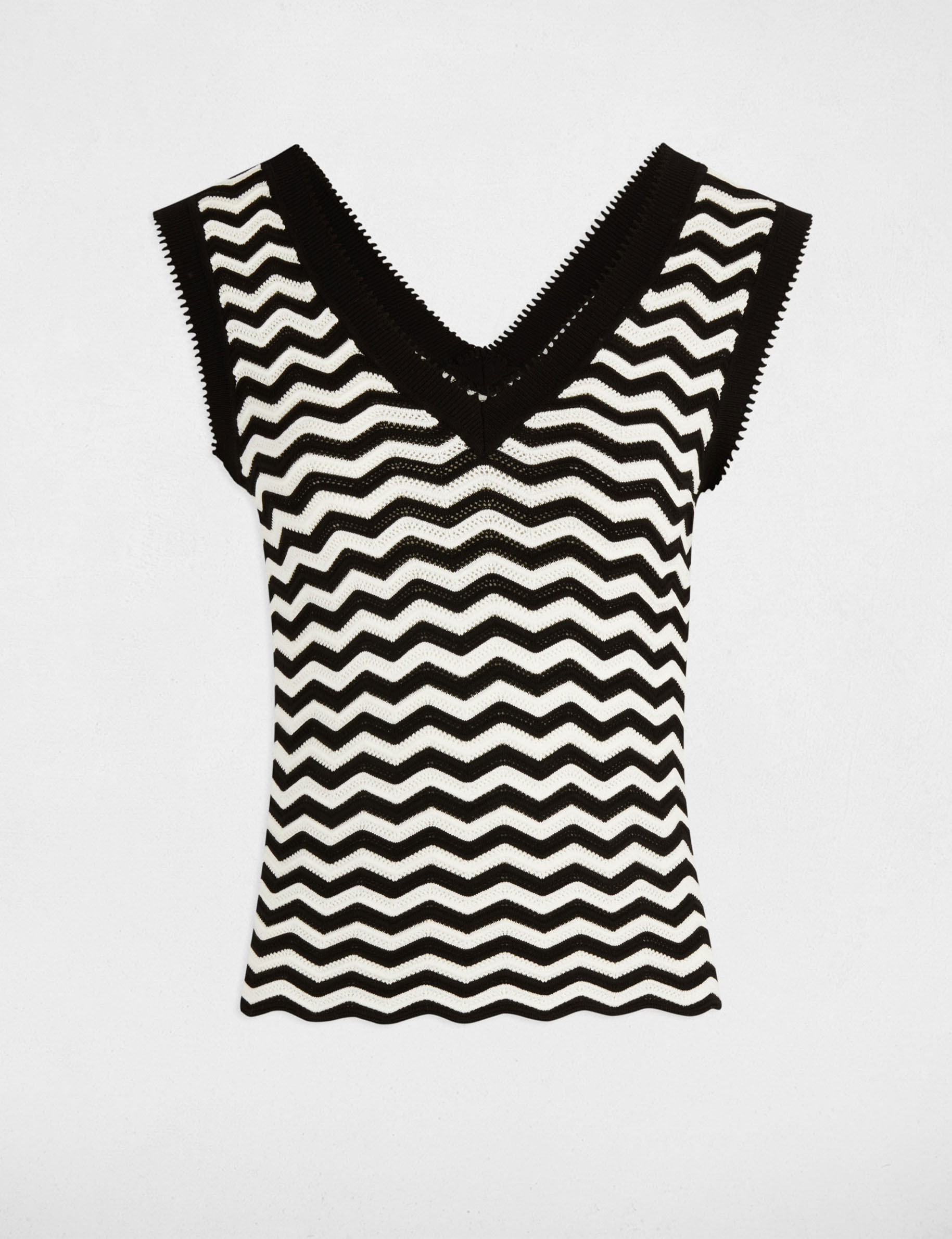 top maille sans manches raye noir femme Top maille sans manches rayé noir femme