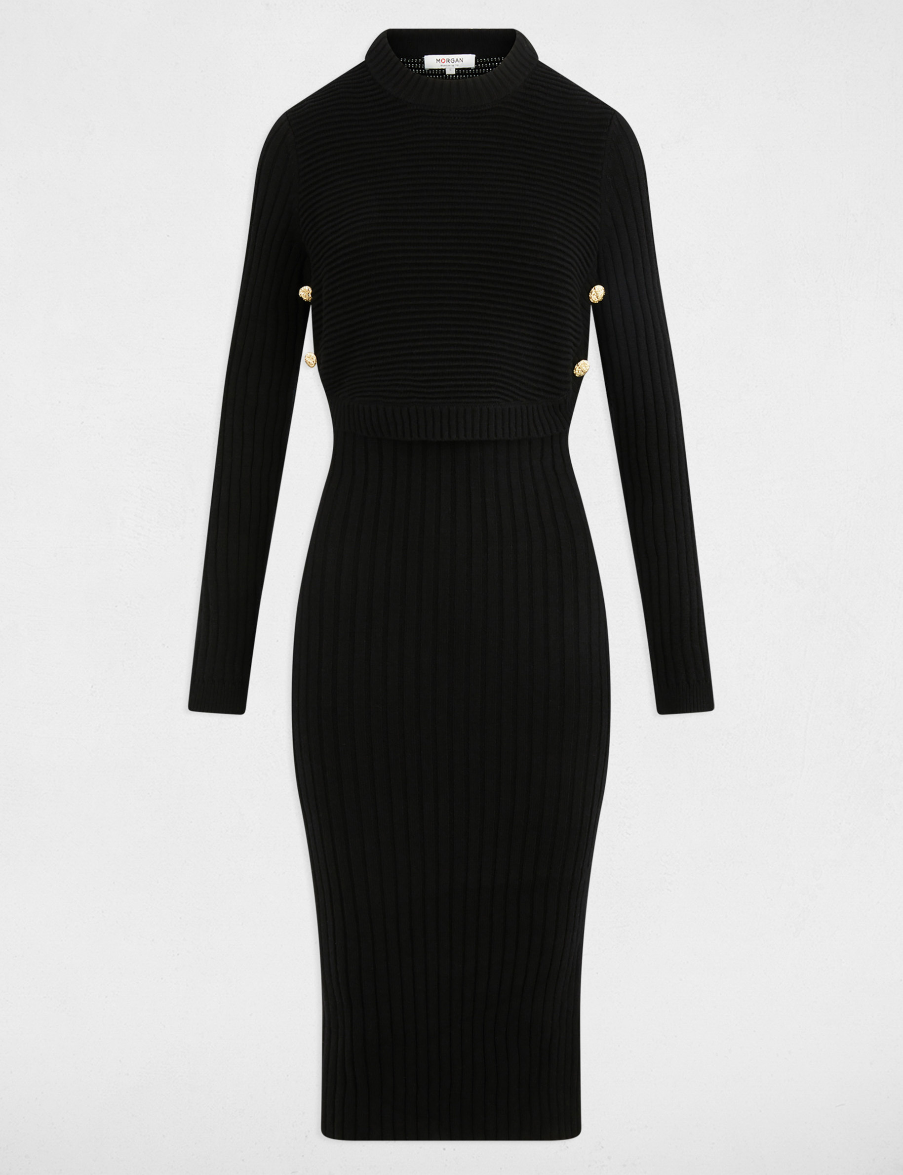 Kleid aus Strick mit langen &Auml;rmeln schwarz damen