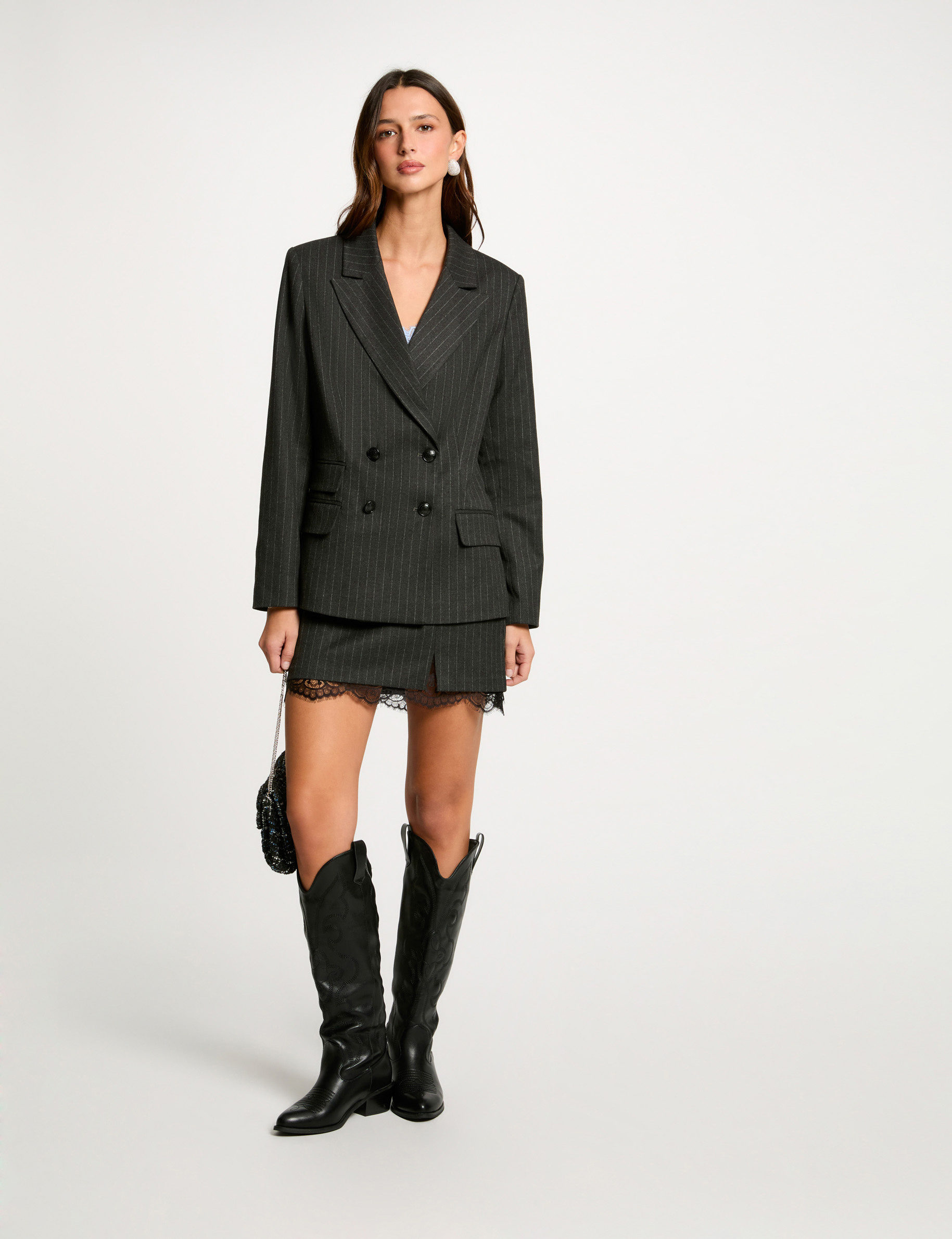 Gestreifter Blazer dunkelgrau damen